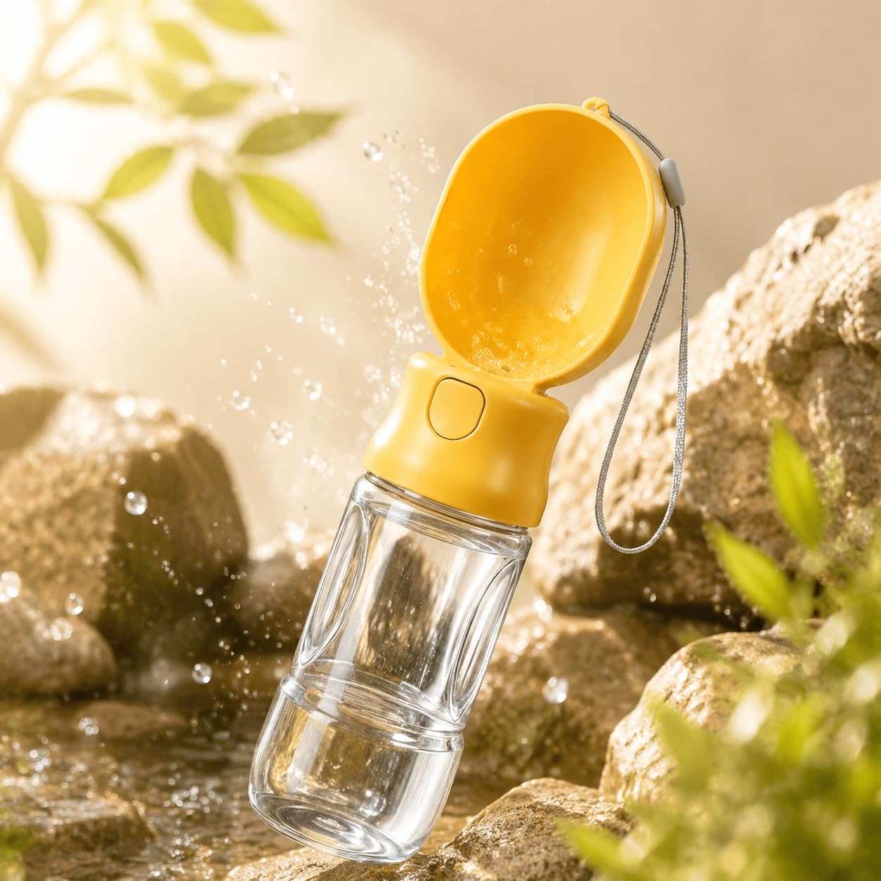 Bebedero para mascotas al aire libre de 500 ml, diseño a prueba de fugas, color amarillo para mascotas, bebedero para exterior, 500 ml de capacidad, bebedero para mascotas, color amarillo