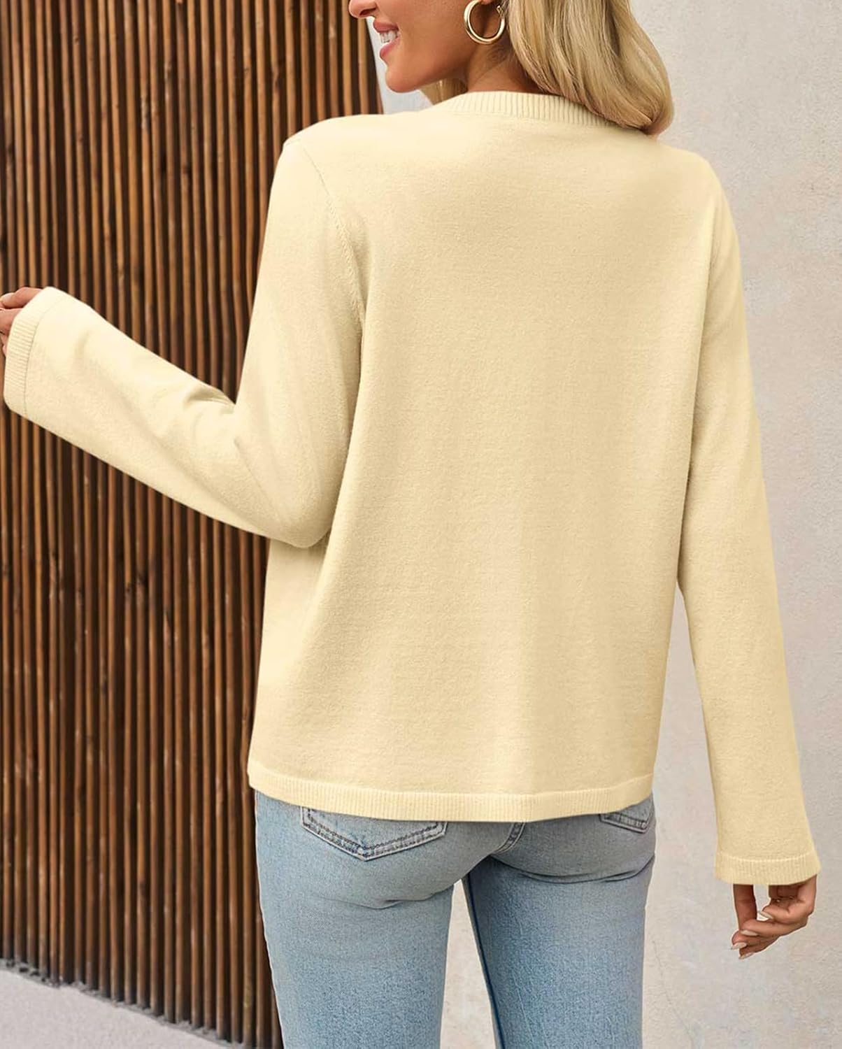Saodimallsu Womens Lightweight Cardigans Open Front Long Sleeve One Button Casual Crewneck Loose Knit Shrug Sweater - Image 5