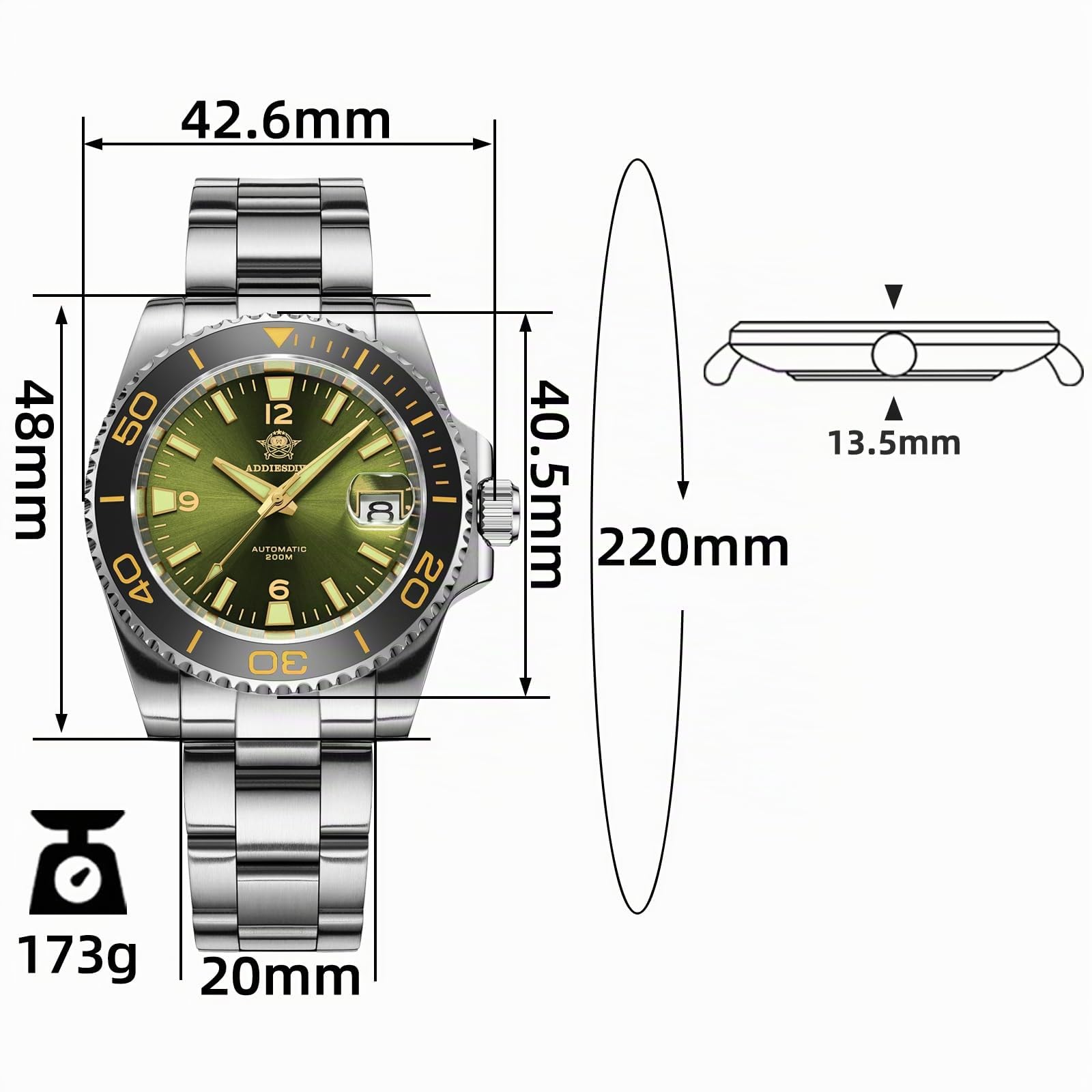 ADDIESDIVE taucheruhr Herren automatik 200m NH35A automatik herrenuhr BGW9 Super Leuchtend Keramiklünette analoge Uhr Herren AD2085