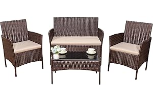 Devoko 4 Piece Patio Wicker Furniture Set with Cushion and Table