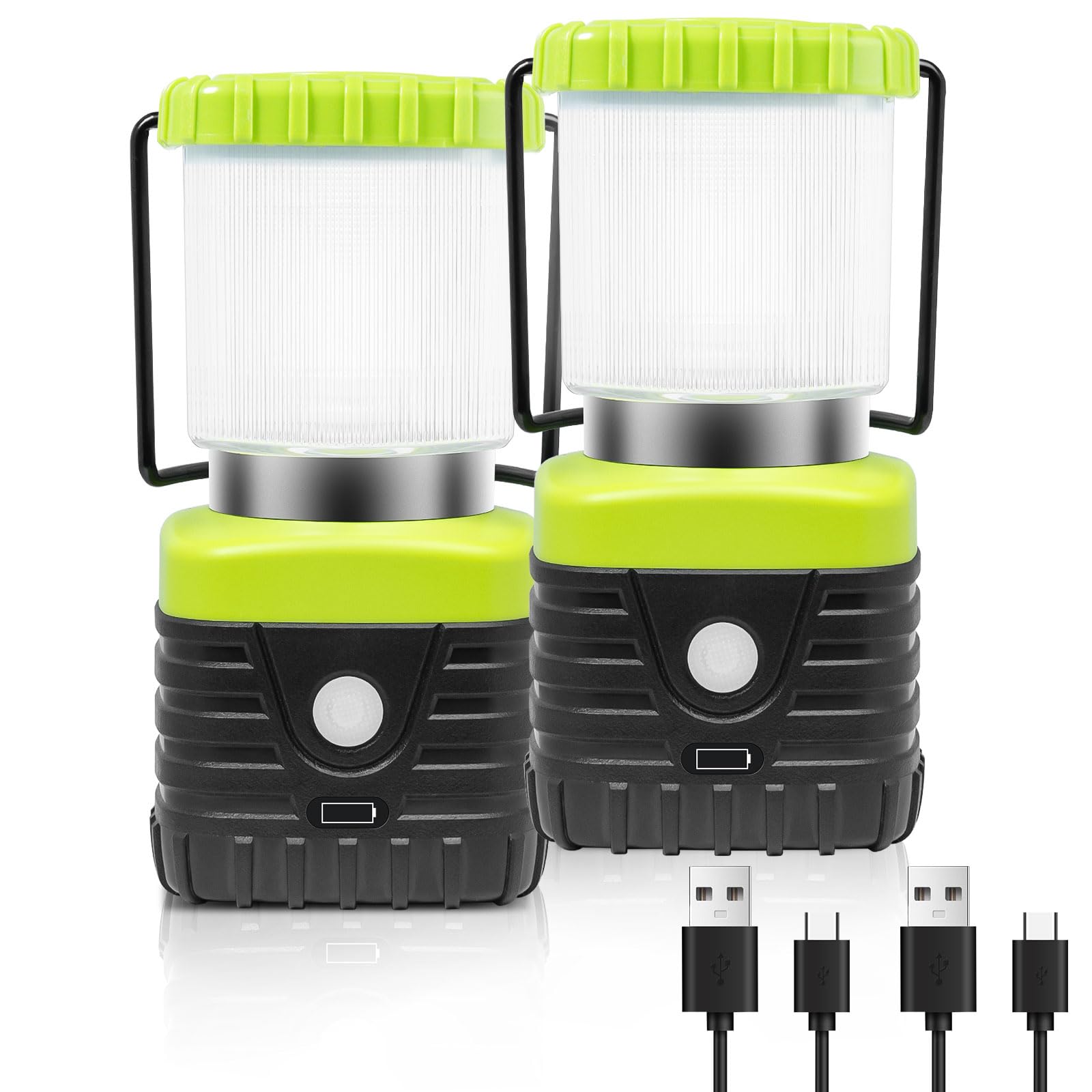Jarxin Lot de 2 lanternes de camping LED rechargeables 6500 K 1000 lm, 4500 mAh, lampe de poche pour ouragan, urgence, randonnée, lanterne étanche IP44 (vert)