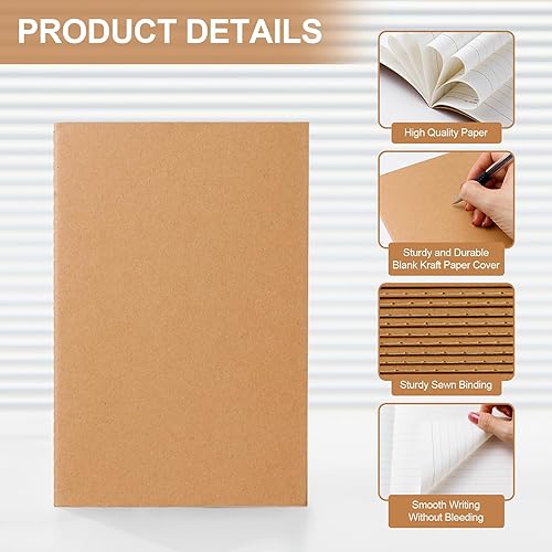 Miniatura 6 de Paquete de 60 cuadernos de papel kraft A5 forrados, diarios pequeños de 8.3 x 5.5 pulgadas, cuadernos rayados a granel, 80GSM, 60 páginas30 hojas