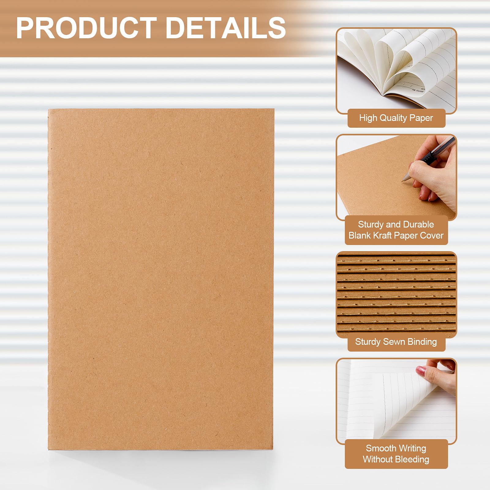 YGPHO Confezione da 60 quaderni a righe in carta kraft, formato A5, 80 g/m², 60 pagine/30 fogli A5, quaderni per argomenti, set per scrittura scolastica e ufficio