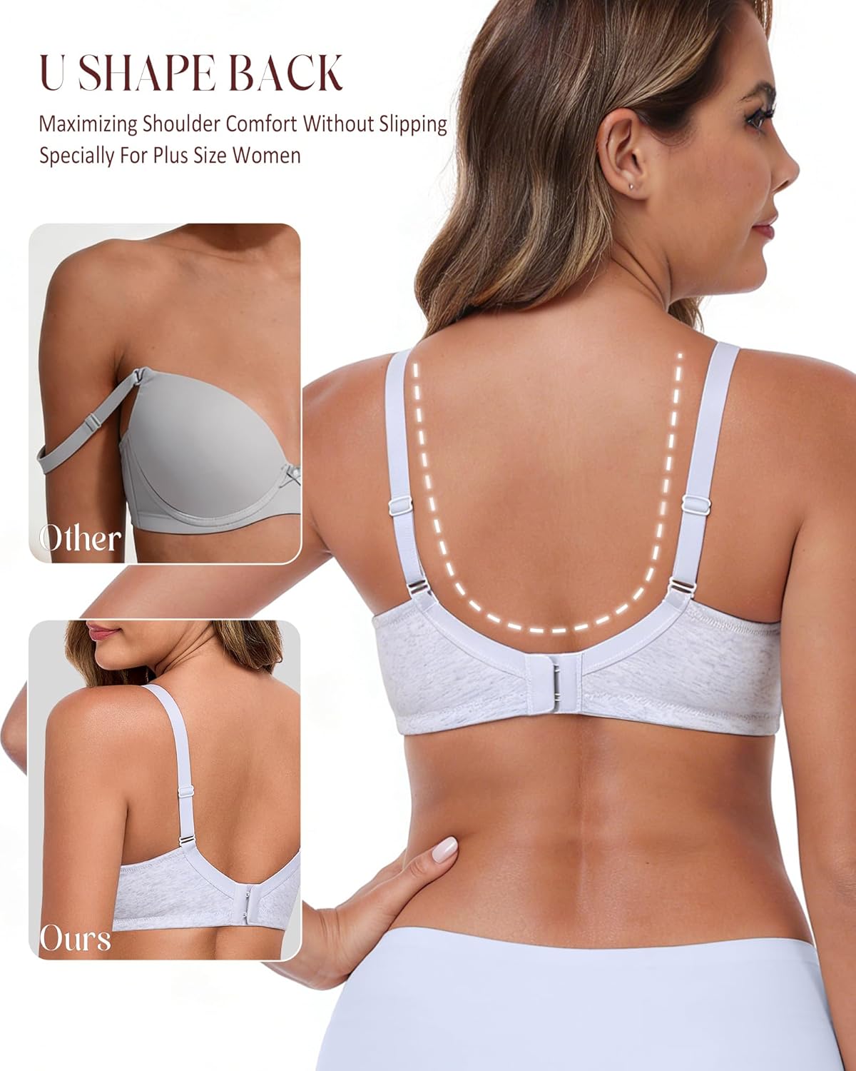 HACI Women's Cotton Bra Plus Size Full Coverage Wirefree Non Padded Everyday Seamless - Image 4