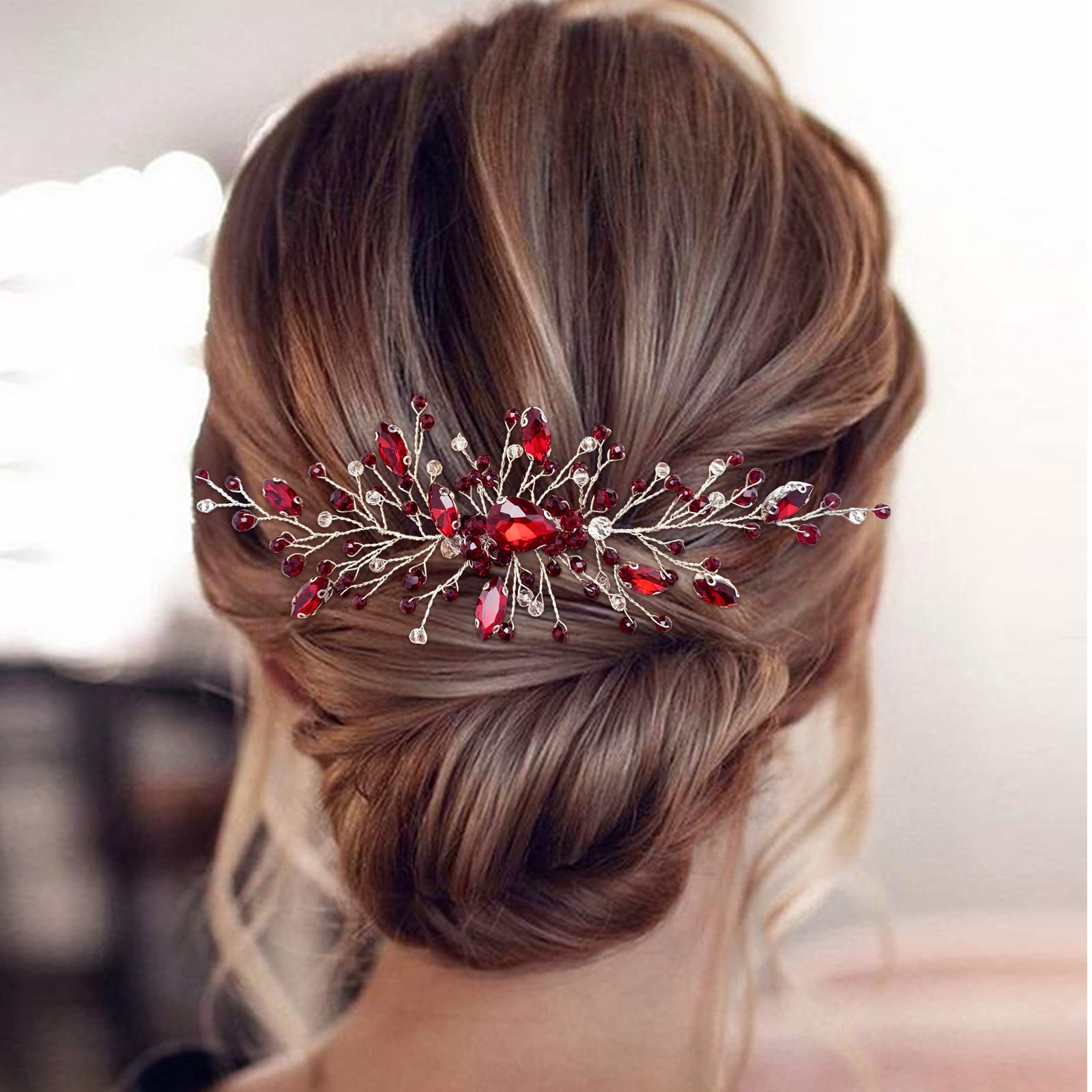 Bridal headpiece set burgundy pins set of 3 and one cz spray comb Set of 3 Hair Pins, Burnt Orange Burgundy Floral Pins, Fall  main image 4