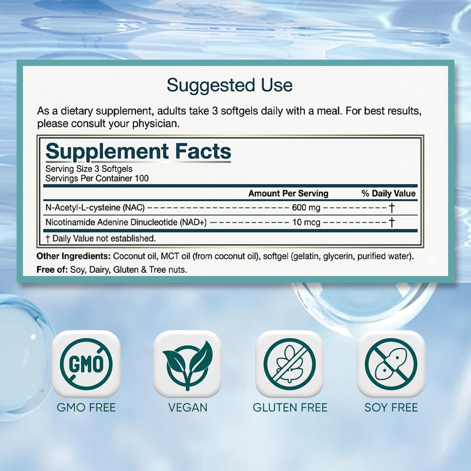 NAC Supplement with NAD+,NAC 600mg Daily Complex, N-Acetyl Cysteine Capsules with NAD+， 300 Count