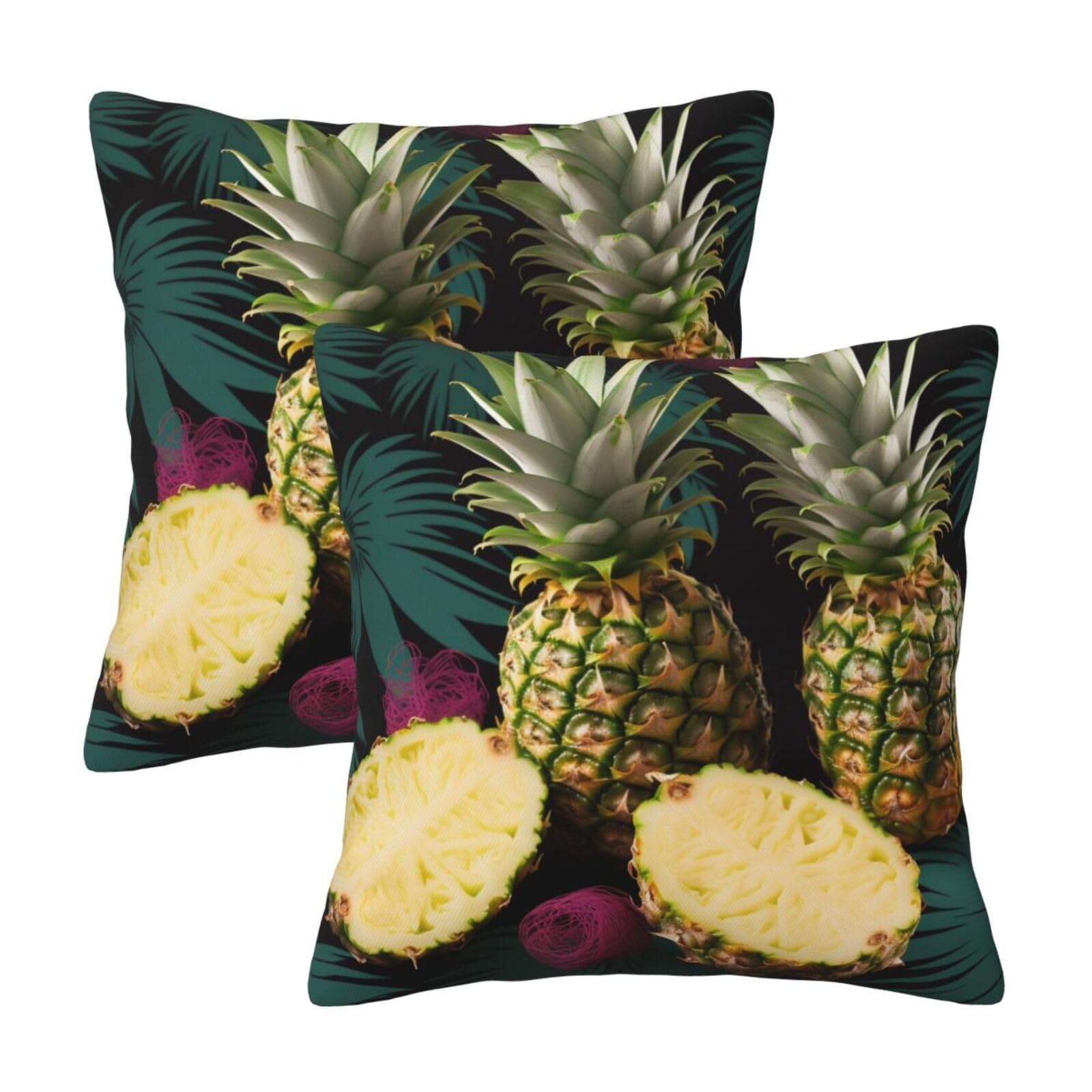 Tropical Pineapple Throw Pillow Cases 2 Pack Square Pillowcases Soft Pillow Protectors for Couch Livingroom Sofa Bed Office Car,50x50 CM