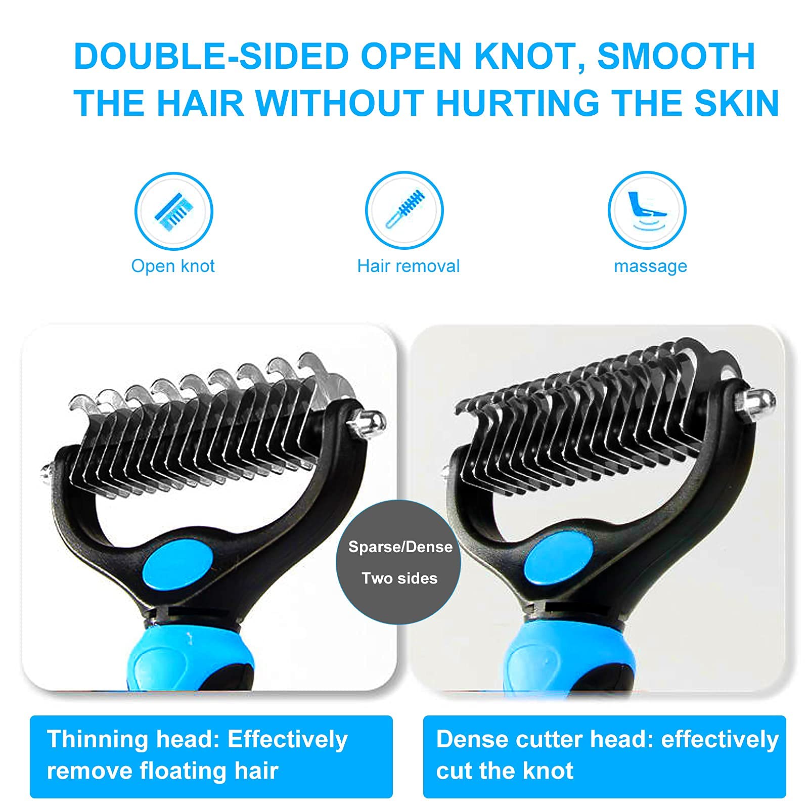 JJW Brosse pour Chiens et Chats, Dédéparage de Sous-Poil pour Poils Moyens à Longs, Râteau pour Animaux de Compagnie, Peigne de Massage