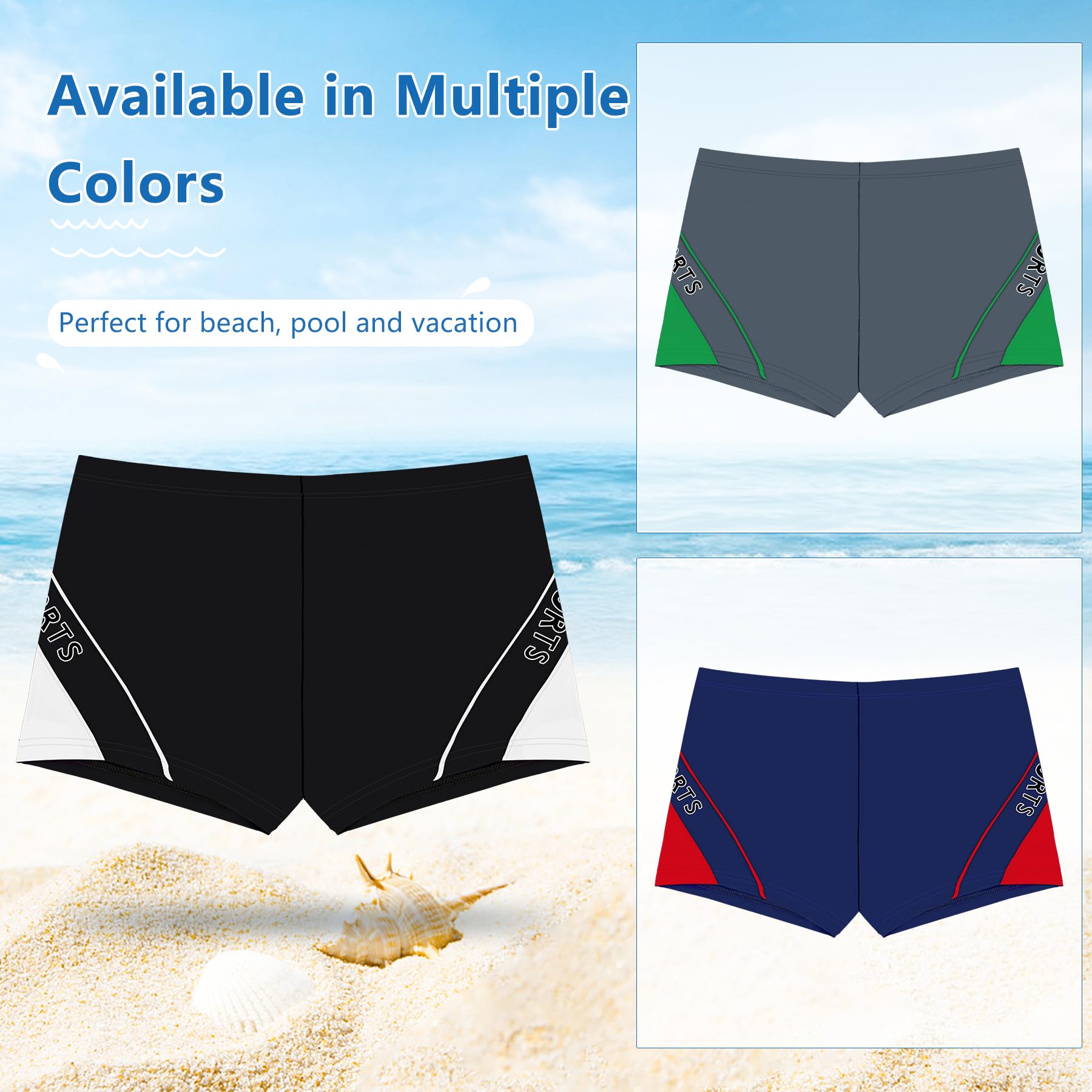 Trendy Boy Pantaloncini da Bagno Sportivi per Bambini in Tessuto Leggero, Pantaloncini da Nuoto Performance con Vita Elastica e Cordonaccio