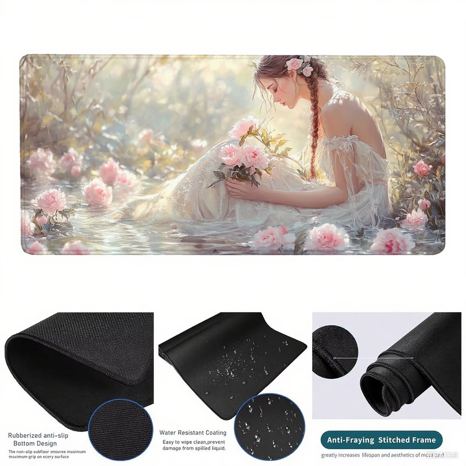 Tappetino Mouse Gaming XXL 1200x600x3mm,Tappetino Mouse Fiore Design con Bordi Cuciti,Ragazza Mouse Pad Gaming Accessori per Migliora Precisione e Velocità,Extended Keyboard Pad per Scrivania,o-1879