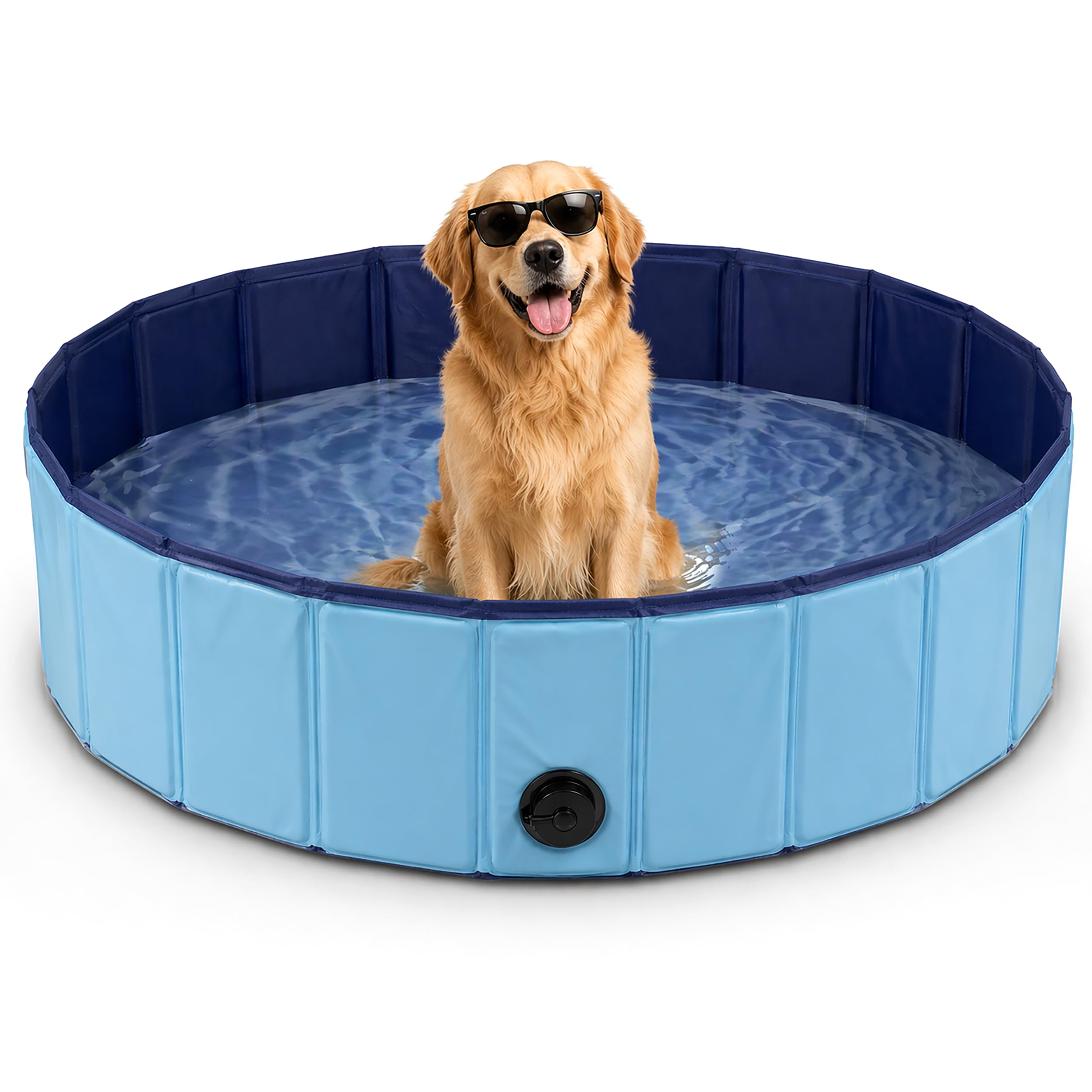 BESCH Piscina Plegable para Perros y Gatos, Bañera para Mascotas Portátil con Desagüe, Piscina Antideslizante para Verano, Uso Interior y Exterior 120Ø x 30 cm
