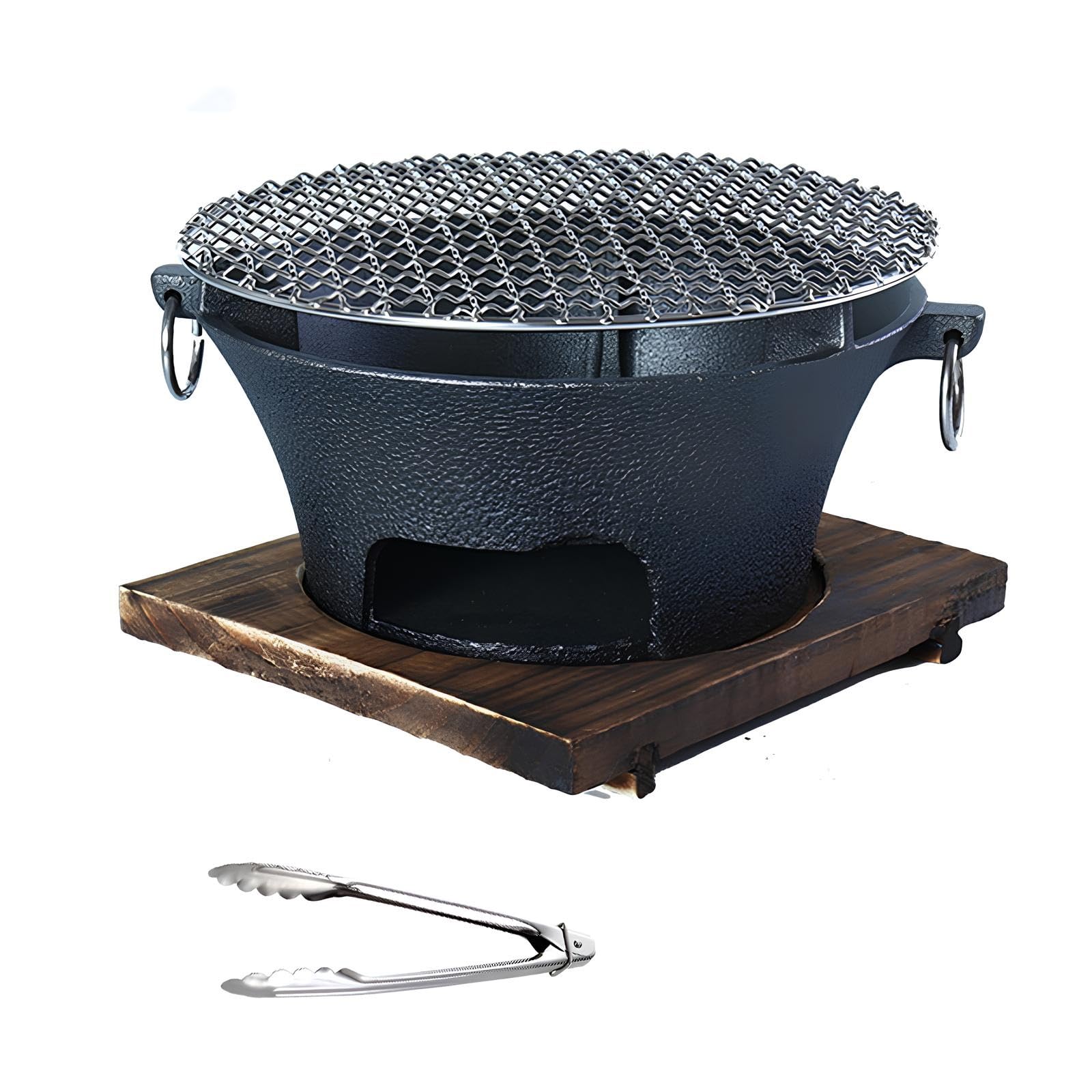Charcoal Grill, Portable Round Cast Iron BBQ Grill for Camping and Backpacking, Outdoor Brazier for BBQ, Hiking, and Tailgating
