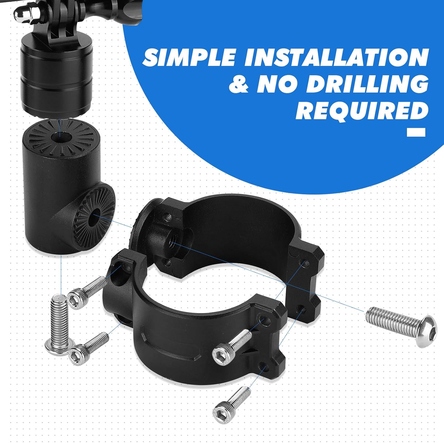 KEMIMOTO UTV Camera Mount for 1.75"-2" Roll Bar Compatible with GoPro Hero SJ Insta360 DJL 360° Rotation Aluminum Camera Holder Compatible with Polaris RZR Ranger Can-Am Maverick X3 ATV Boat Truck
