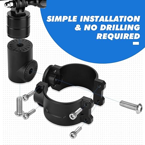 Miniatura 4 de KEMIMOTO UTV ATV Soporte de cámara de acción para barra de rollo de 1.75"-2", rotación de 360°, compatible con Polaris RZR Ranger Can-Am Maverick