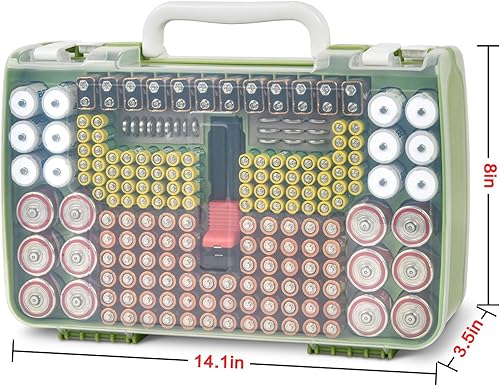 Miniatura 5 de Organizador de baterías con doble cara, caja de garaje con comprobador. Contenedor de baterías para 269 piezas AA AAA AAAA 3A 4A 9V C D Lithium