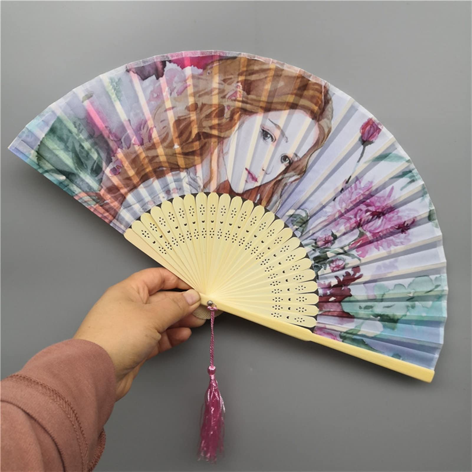 Abanico de mano de tela de un solo lado para mujer de 6 pulgadas de estilo chino, abanico plegable de pintura famosa, abanico de cheongsam, fotografía de cola de noche para baile, decoración de