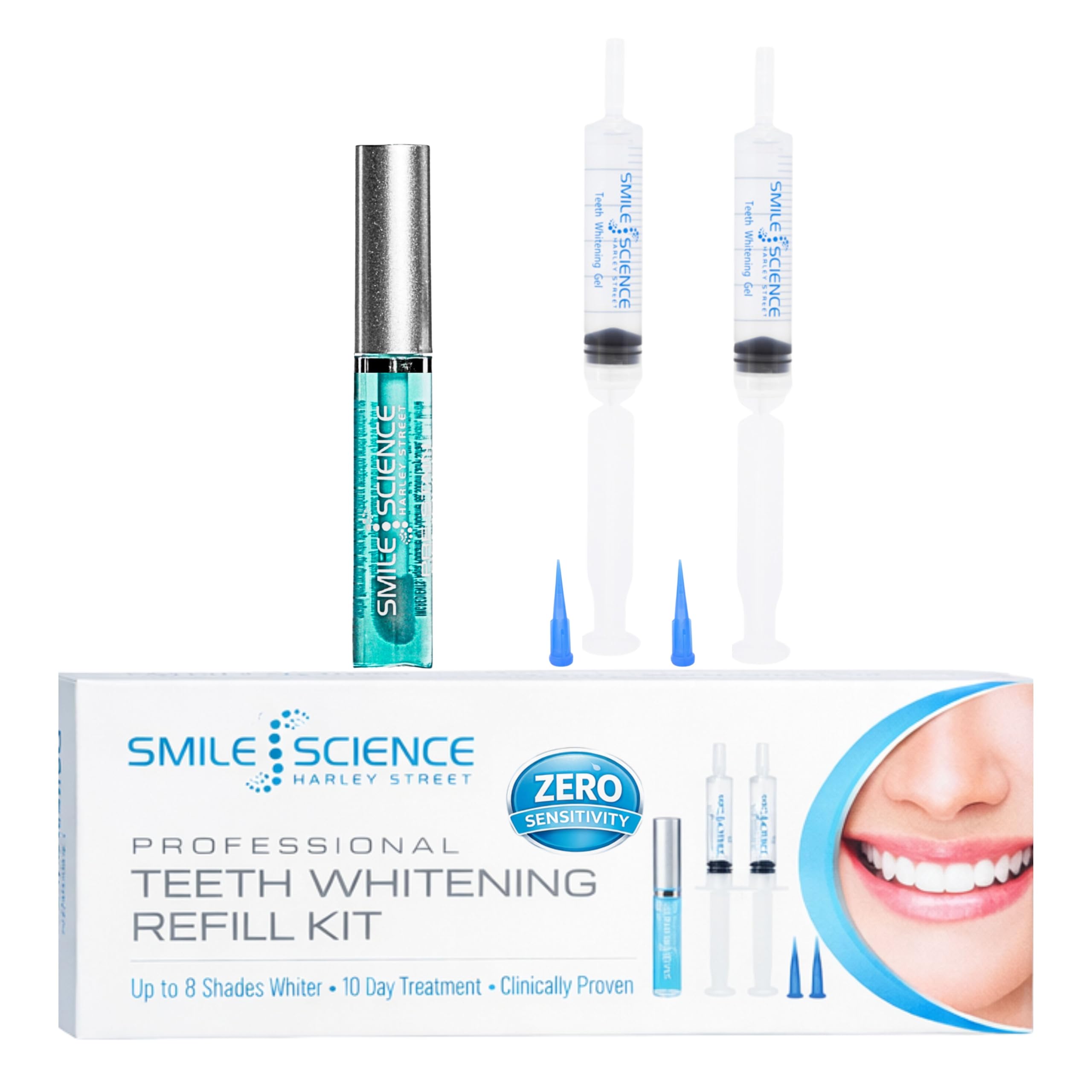 Smile Science Peroxide-Free Teeth Whitening Gel Syringes Refill Kit for Sensitive Teeth - Professional Syringes + Vegan Stain Remover Gel | Enamel Safe | Harley Street Formula | Requires LED Light