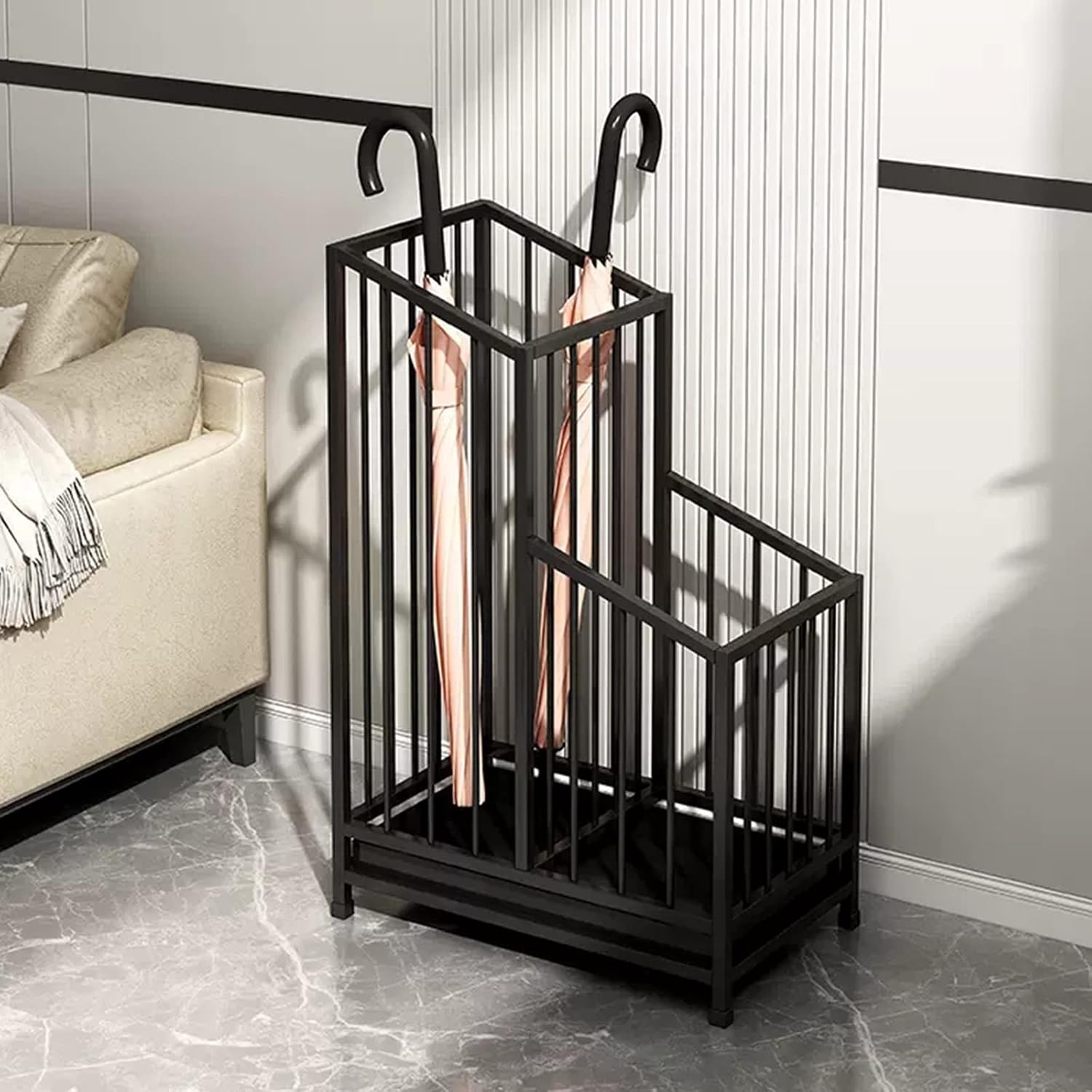 Large Metal Umbrella Stand with Removable Water Tray - Stylish Entryway Storage Rack for Hallway & Doorway - Resistent Iron Umbrella Holder for Home & Commercial Use