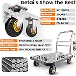 Heavy Duty Platform Truck Flat Moving Cart Hand Trucks,2000Lbs Steel Push Cart Dolly with Brake Design, 36 x 24in Large Flatbed with 5'' 360 Degree Swivel Wheels for Easy Storage