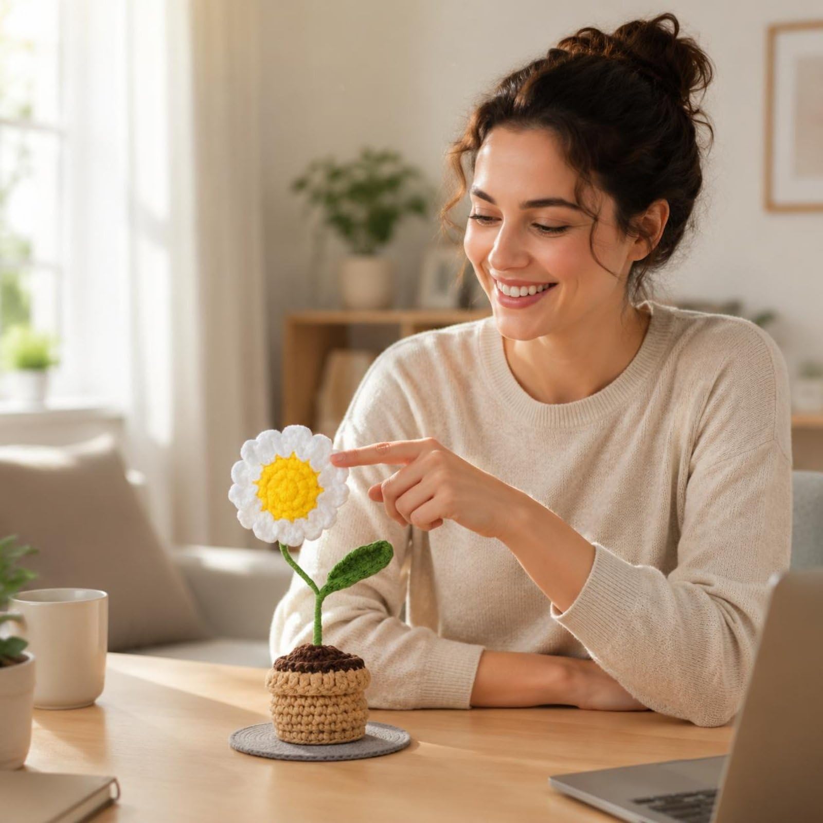 Amazon.co.jp: KQFCAZRE かぎ針編みチューリップ鉢植え お手入れ不要