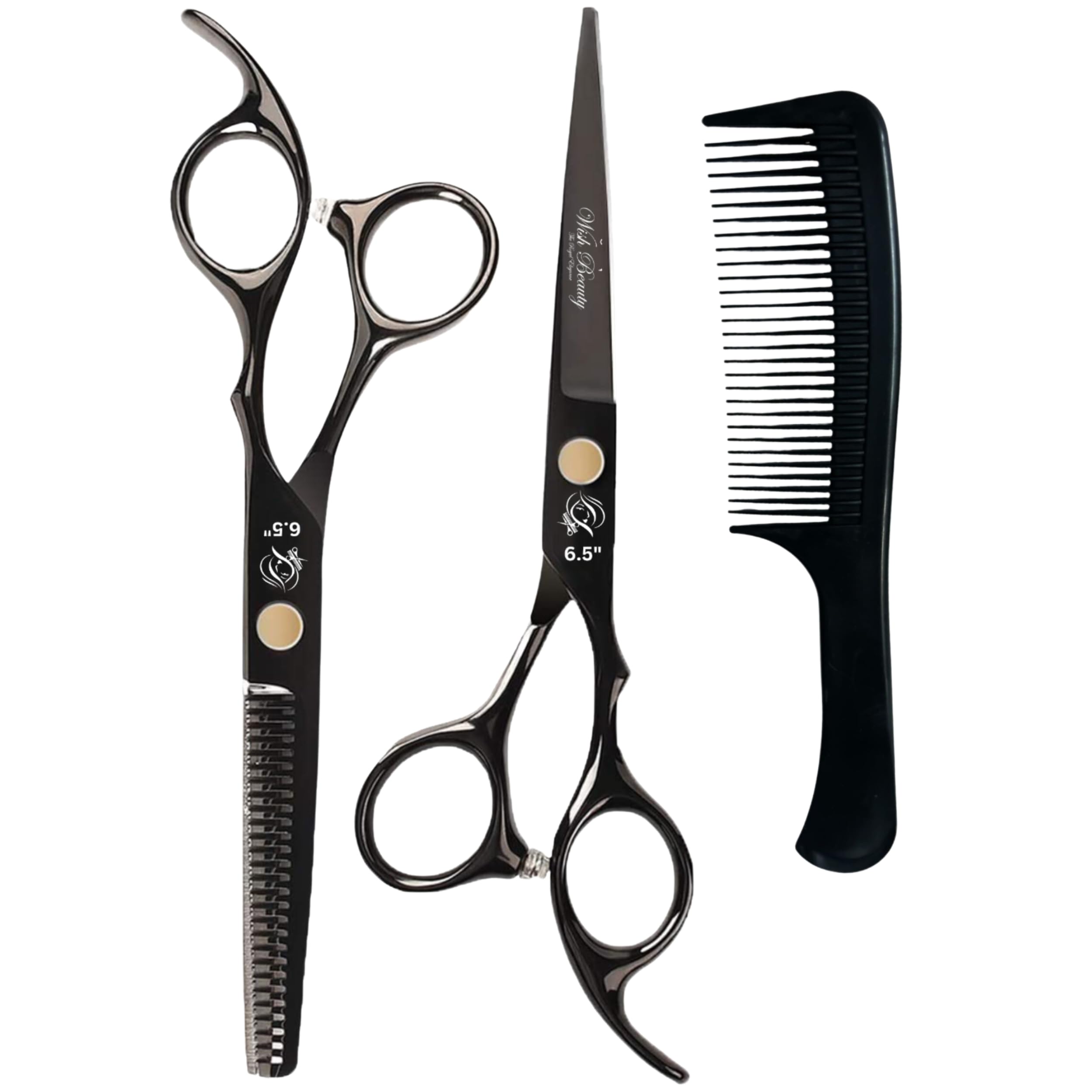 Glamified Glam Black Hairdressing Scissors Set 6.5 Inch Hair Cutting & Thinning Scissors Kit for Men Women Kids Home Salon Barber