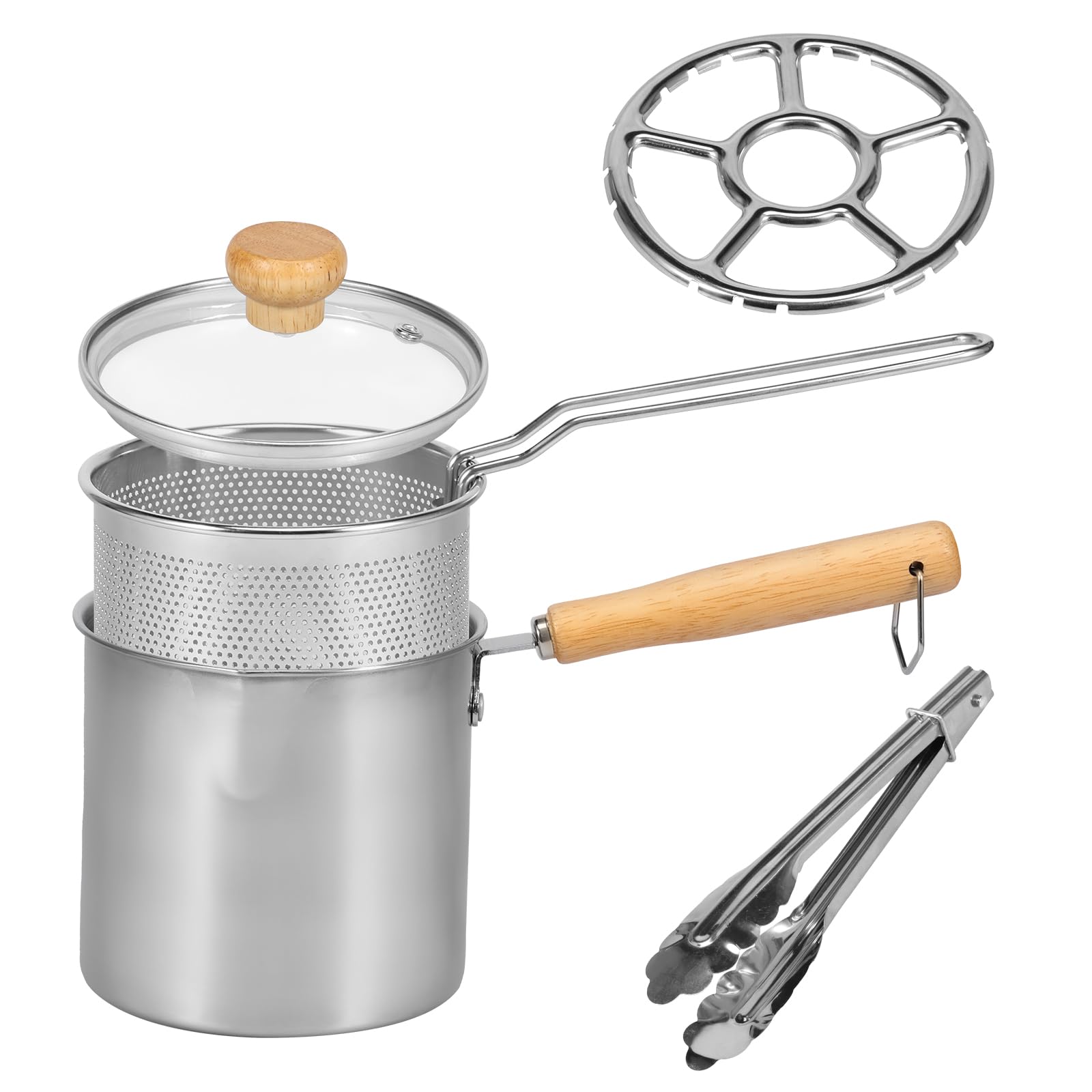 ZJRDYYK Small Deep Fryer Pot with Basket, Lid, Stove Rack and Food Clip, 304 Stainless Steel Frying Pot,Japanese Tempura Deep Fryer Pot for Frying Fish Shrimp Chicken and Fries