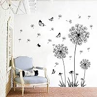 Vista 4 de Calcomanías de pared de diente de león, 2 juegos de calcomanías de flores, murales, mariposas, despegar y pegar, decoración de habitación