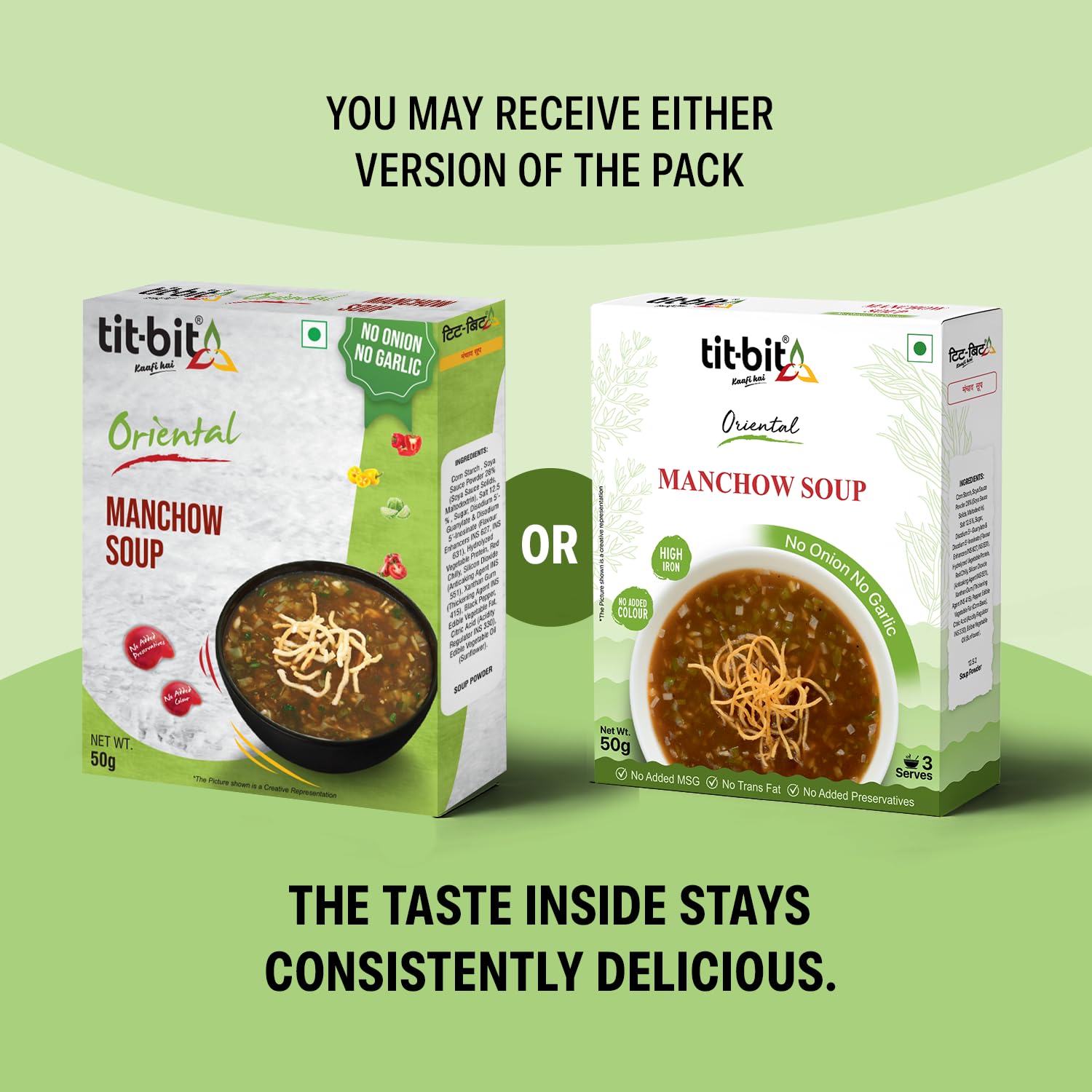 Tit-Bit Oriental - No Onion No Garlic Veg Manchurian Masala, Schezwan Fried Rice Masala, Tomato, Sweet Corn & Manchow Soup - Quick & Easy to Make - Pack of 5 (250g) 2