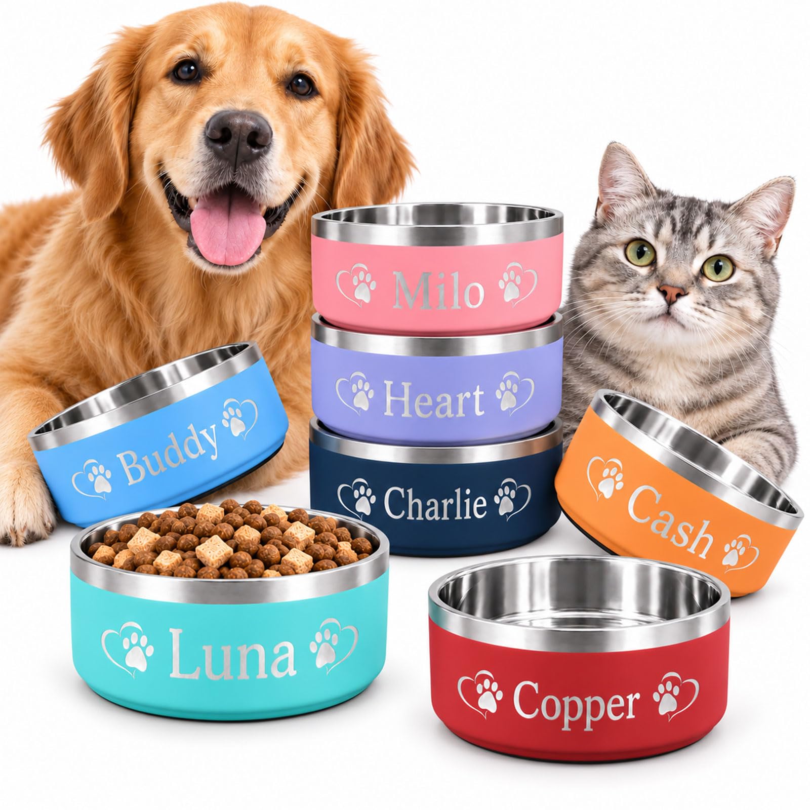 Personalized Name Slow Feeder Dog Bowls Custom Stainless Steel Dog Bowl 1