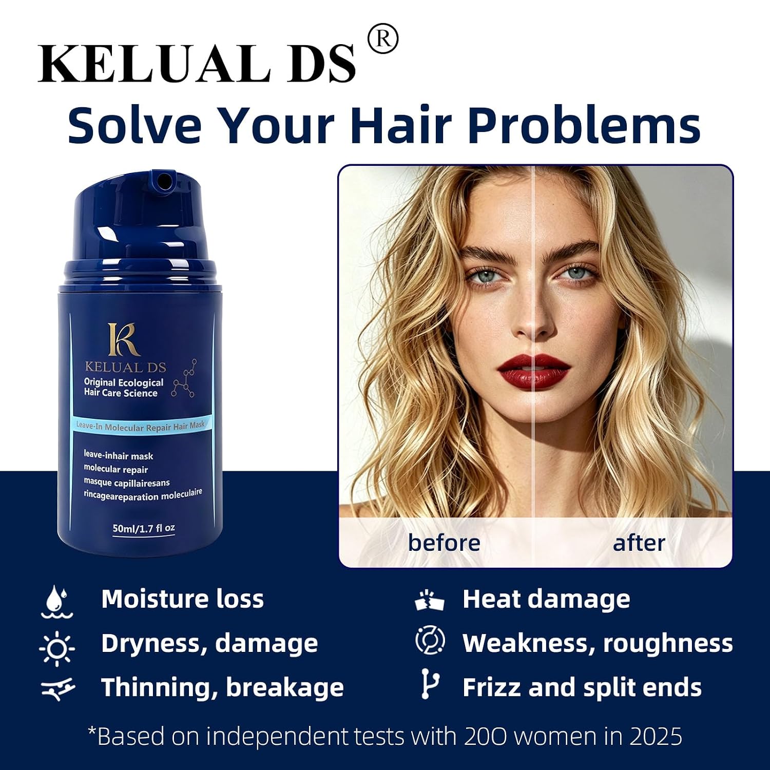 Leave-In Repair Hair Mask, No-Rinse Cream, Damage Repair for All Hair Types, 1.7 Fl Oz