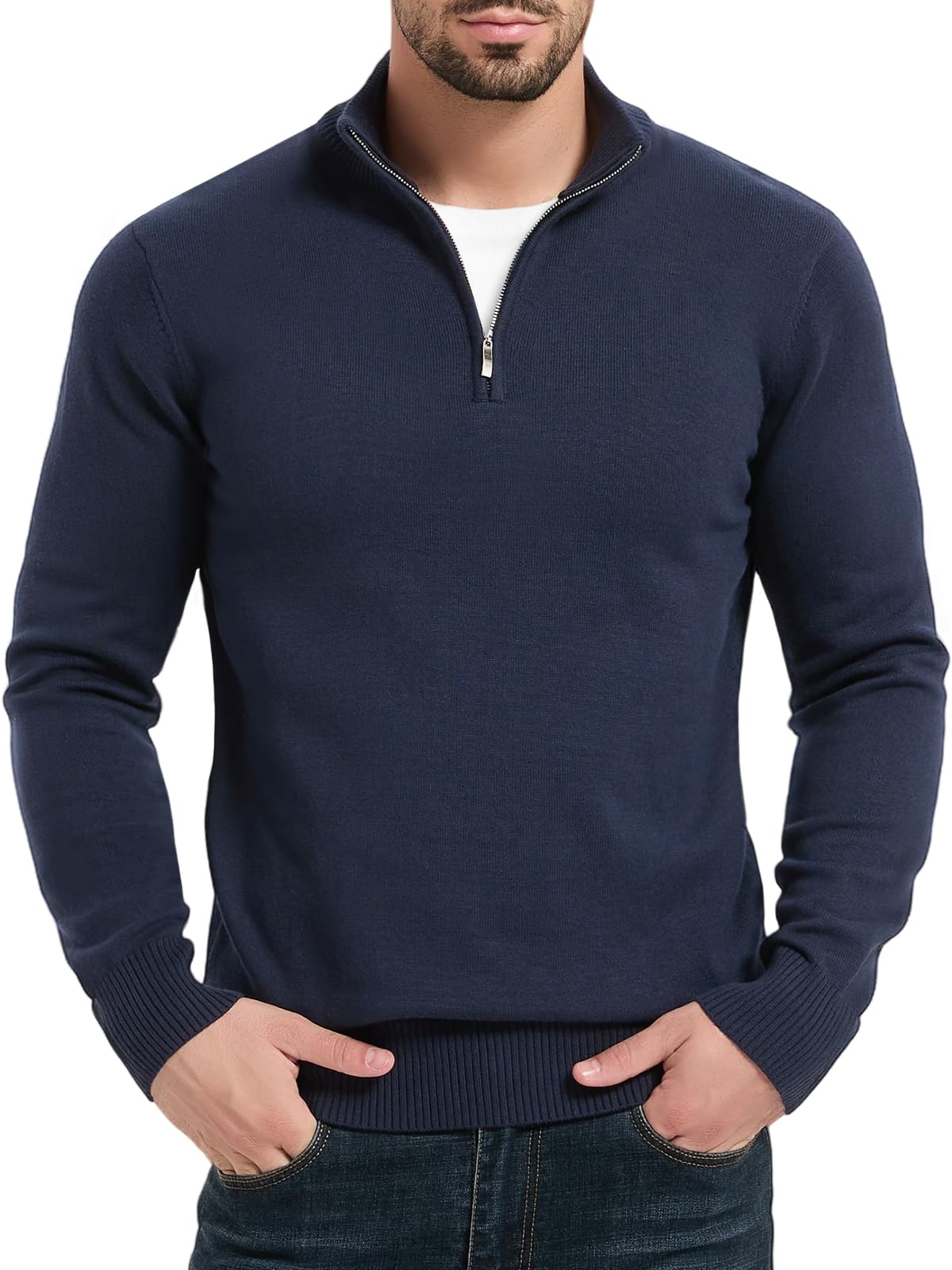 Fred Perry Sweatshirt met opstaande kraag, model 'Half Zip' in beige