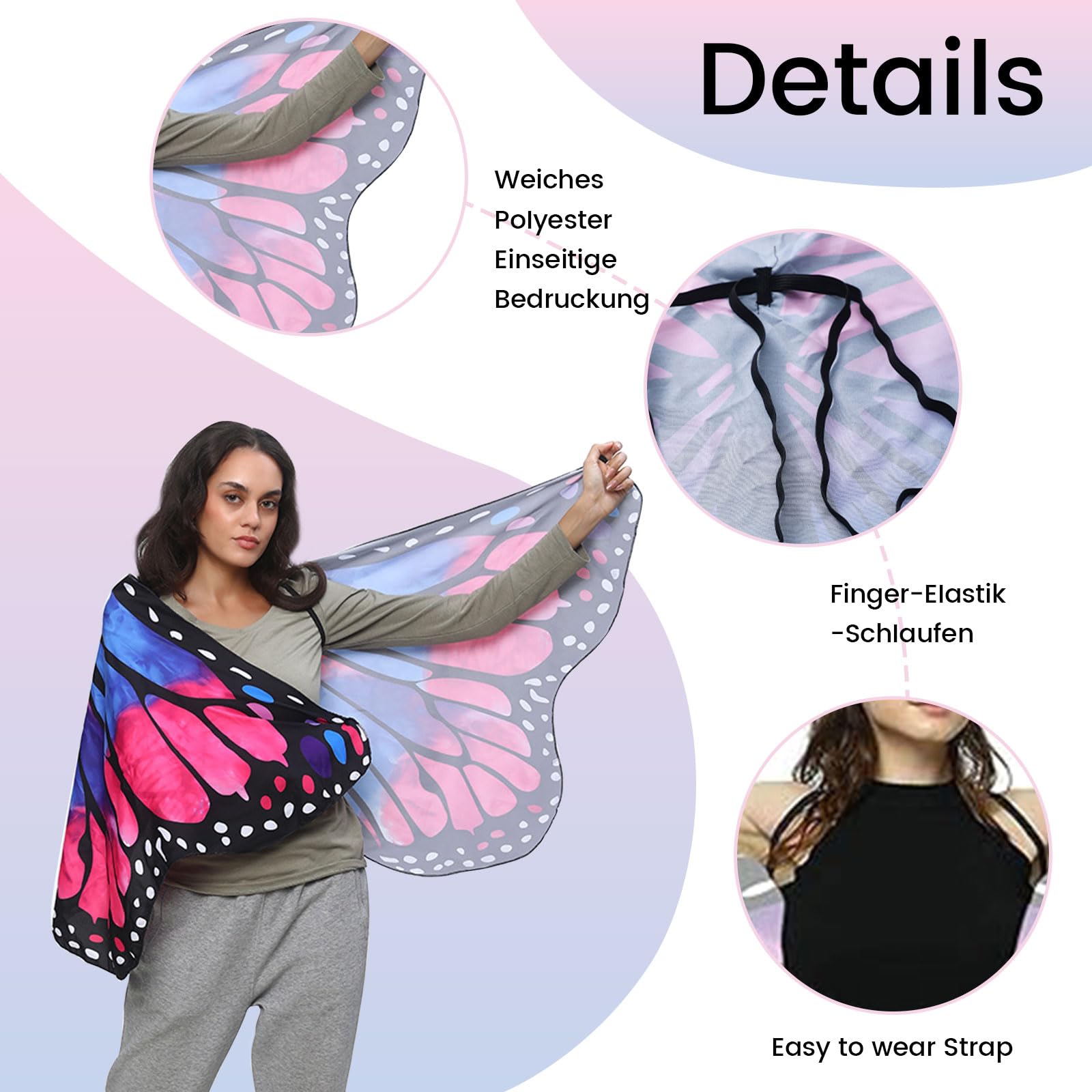 Kabwea 1 Blue-Pink Carnival Suspenders with Butterfly Design for Adults Women's Fancy Dress, Women's Costumes, Group Costume Adults - Image 3