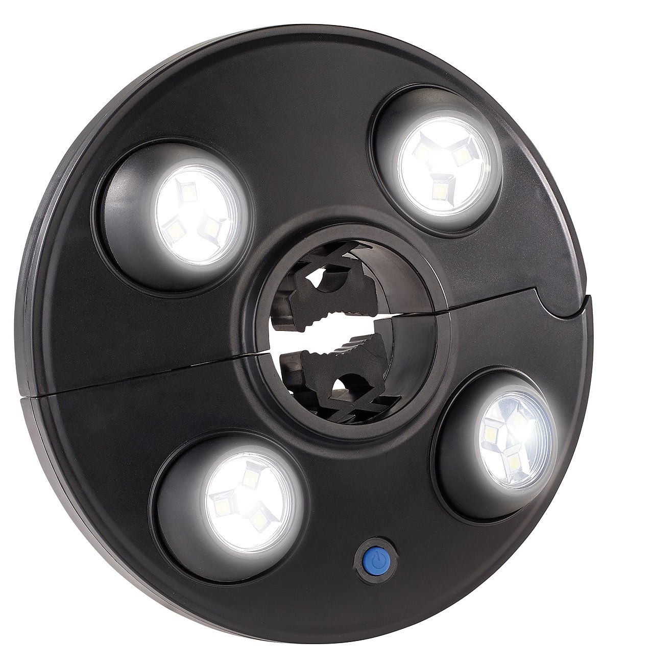 Luminea Schirmbeleuchtung LED: LED-Schirmleuchte LSL-250 mit 4 dreh- und dimmbaren Spots, 250 Lumen (Sonnenschirmbeleuchtung, Schirmlampe, Zelt)