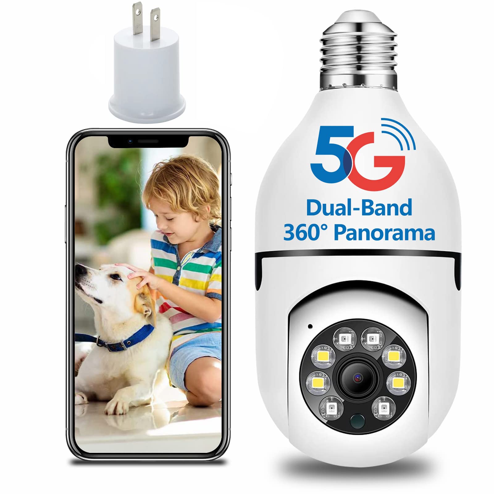 Light Socket Security Camera 5GHz&2.4GHz,Light Bulb Security Camera Easy Installation,Light Bulb Camera Full Color Night,Security Camera Light Bulb Outdoor,Motion Alarm