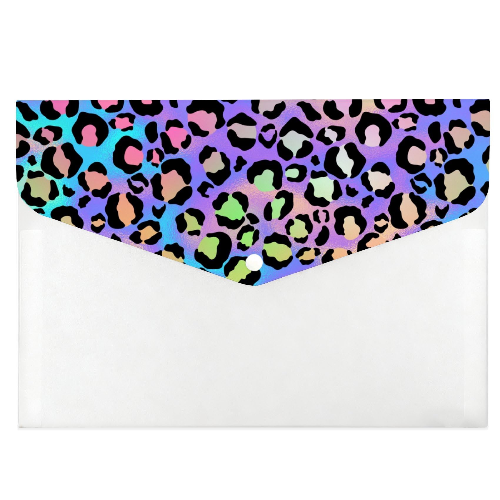 Coloured Leopard Print File Organiser, Plastic Wallet Folders, A4 File Folder, College Essentials Plastic Wallet, Files A4 with Snap Button, Document Bag for School Office Home Travel