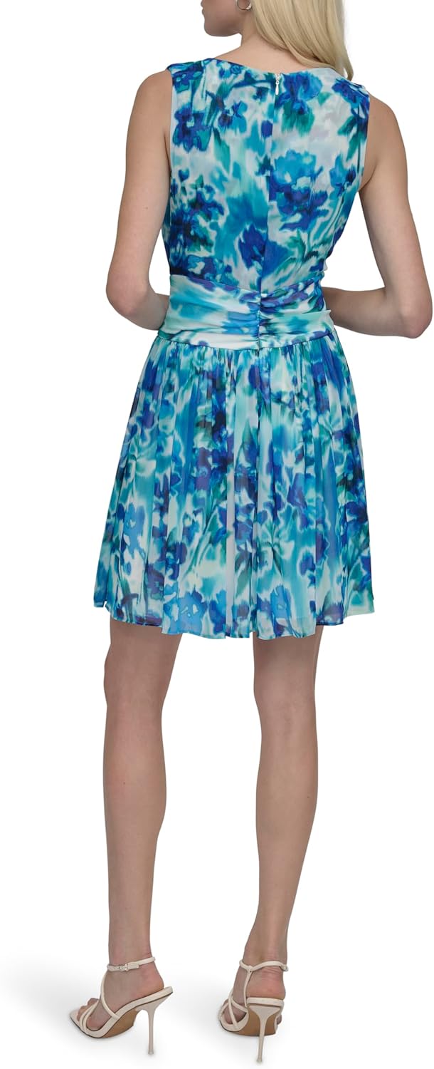 DKNY Womens Sleeveless Surplice Neck Ruched Drawstring Waist Mini Dress - Image 4