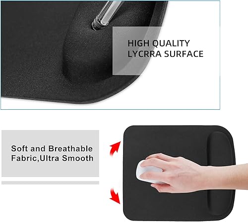 Miniatura 2 de MMDW Alfombrilla de mouse ergonómica negra con soporte de muñeca, base de goma antideslizante de espuma viscoelástica, alfombrilla de mouse para