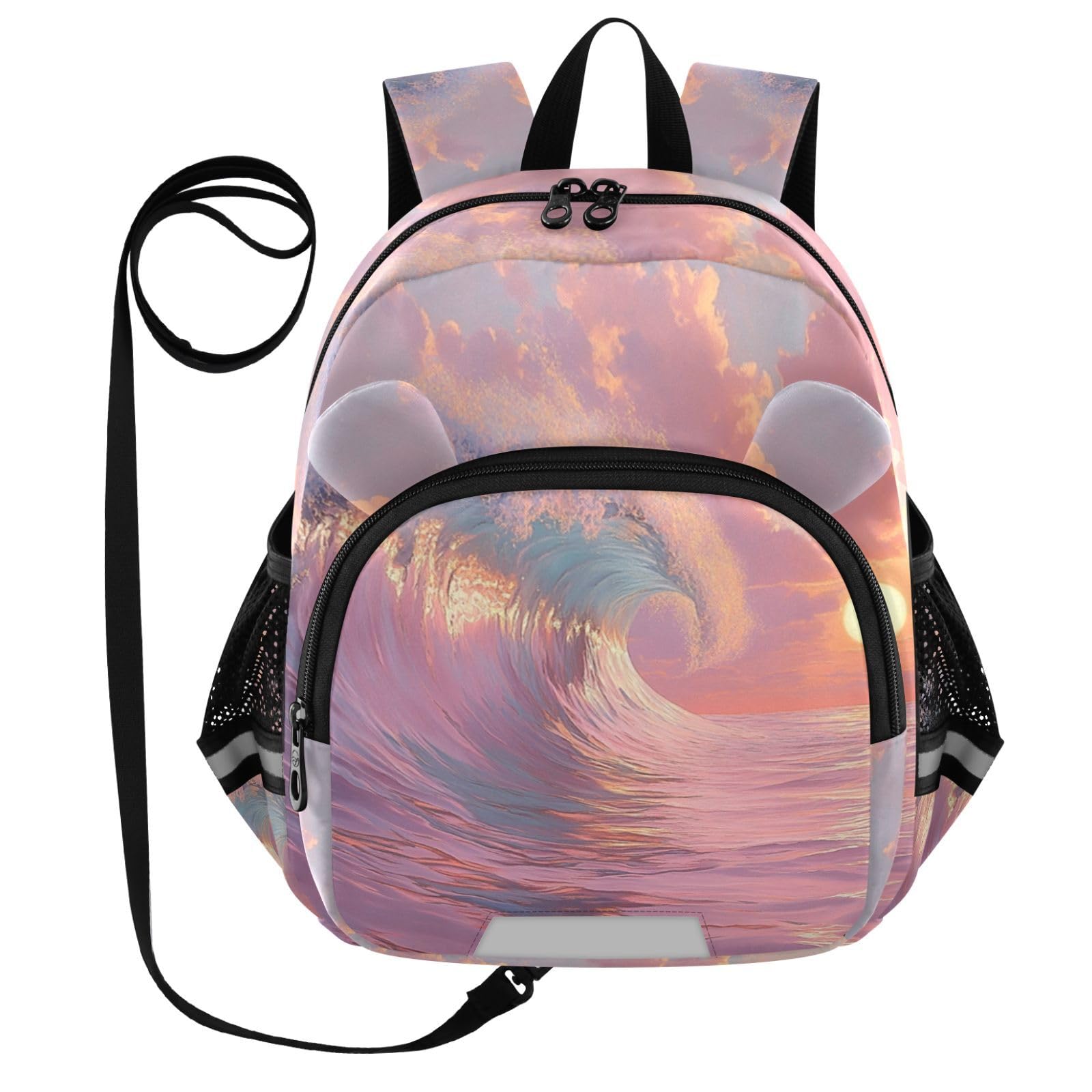 Ocean Wave Sunset Pastel Toddler Harness Backpack for Boys Girls 3-6 Years Kids Backpack with Anti Lost Safety Leash Baby Protection Backpack for Preschool Travel Walking
