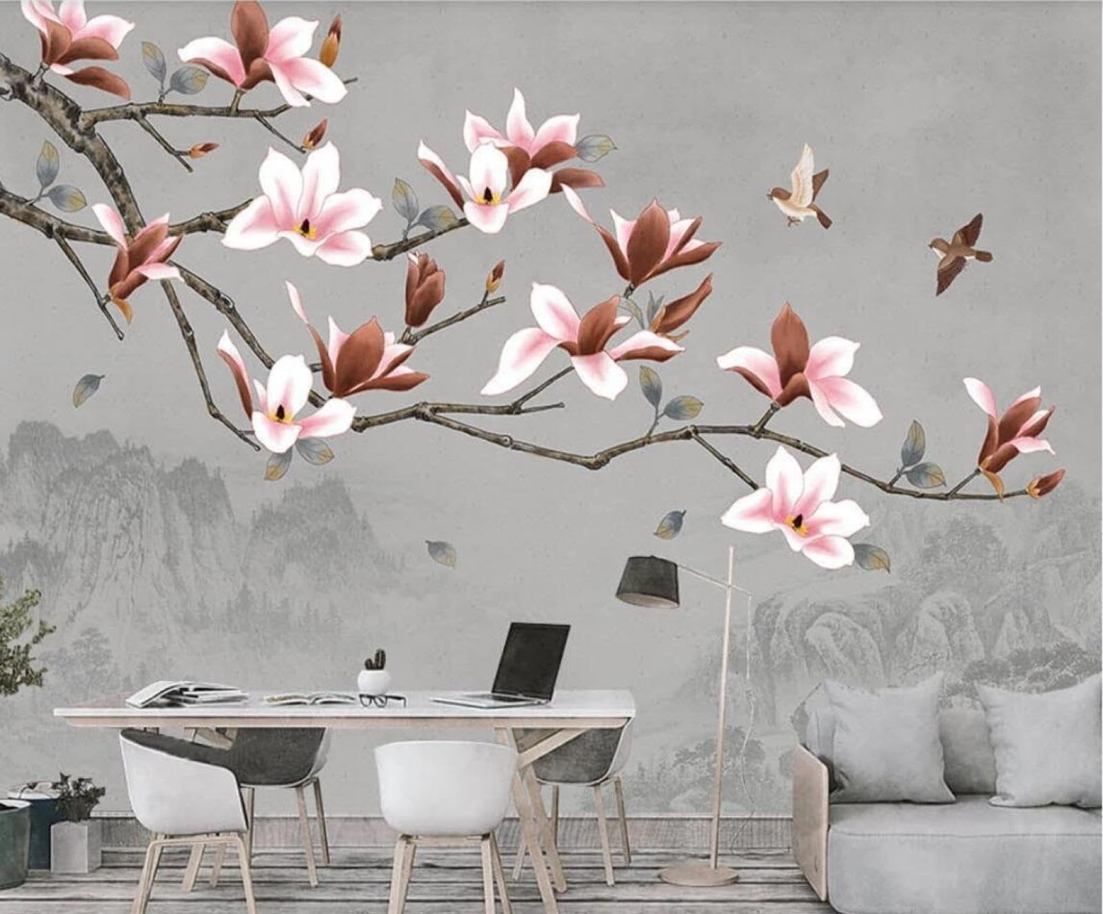 Papier peint panoramique vintage fleurs et oiseaux 350x250cm