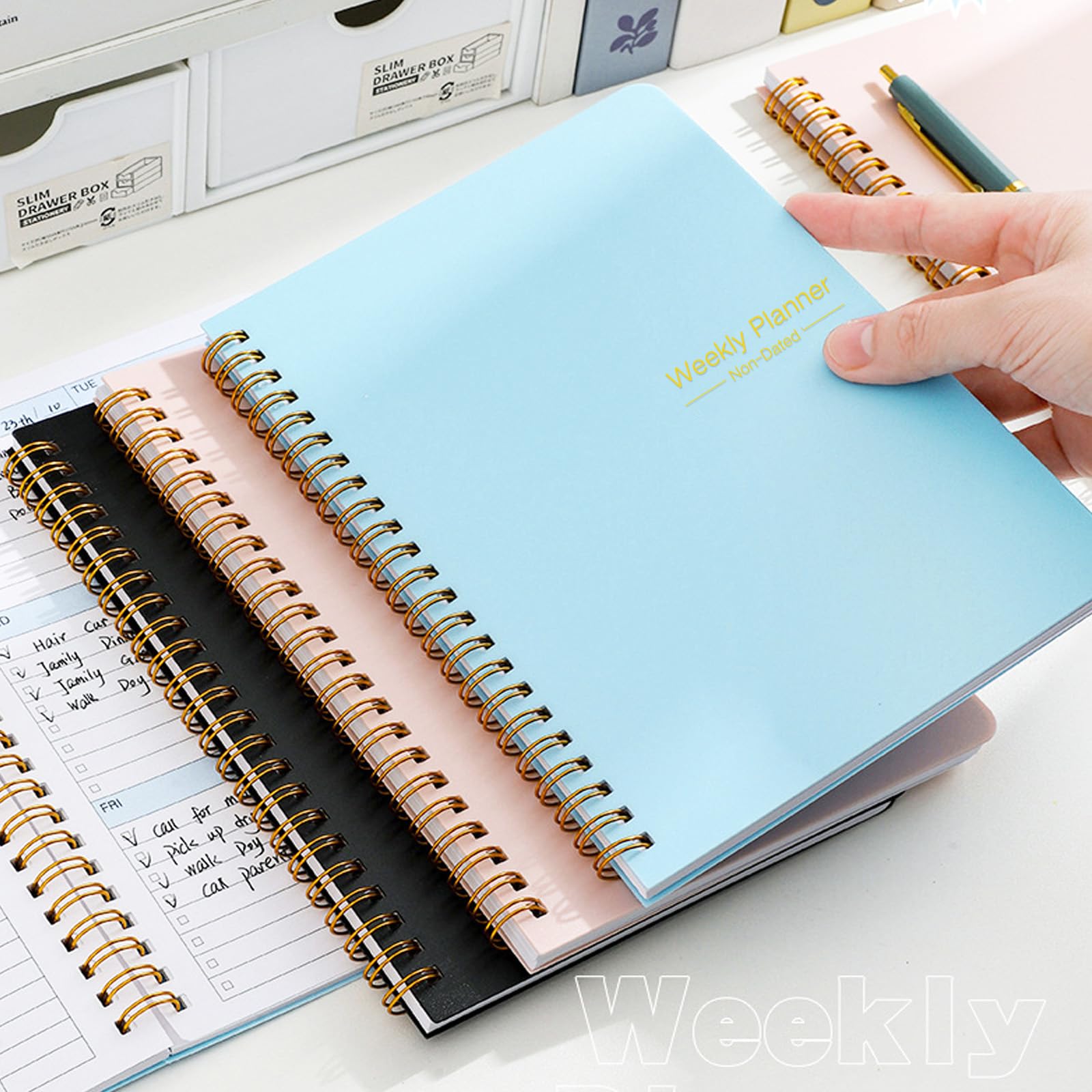 Undated Weekly Planner with Goal & Habit Tracker Notebook, Small A5 to Do List Week Planners Spiral Binding Personal Goal Journal Non Dated Weekly Planner Simple Agenda Planners for Work Kids School