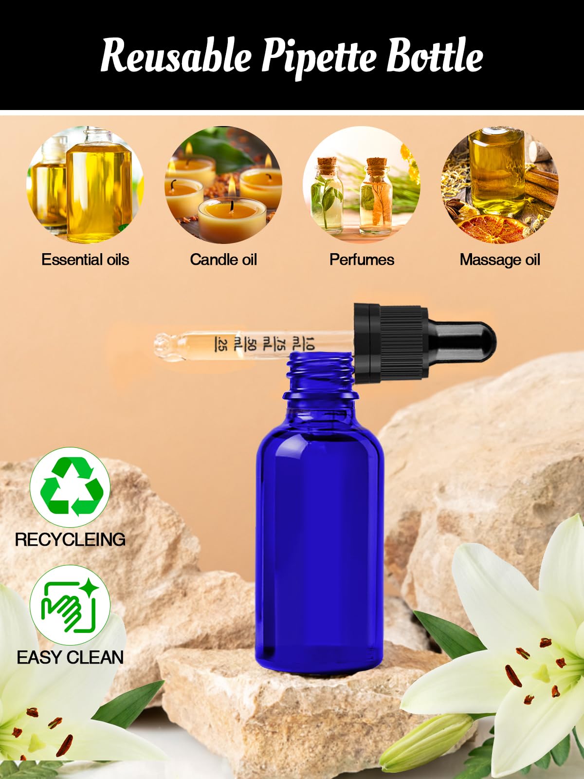 Bottiglie Oli Essenziali 10ml - Set 10 Pezzi In Vetro Ambrato Con Contagocce E Siringa