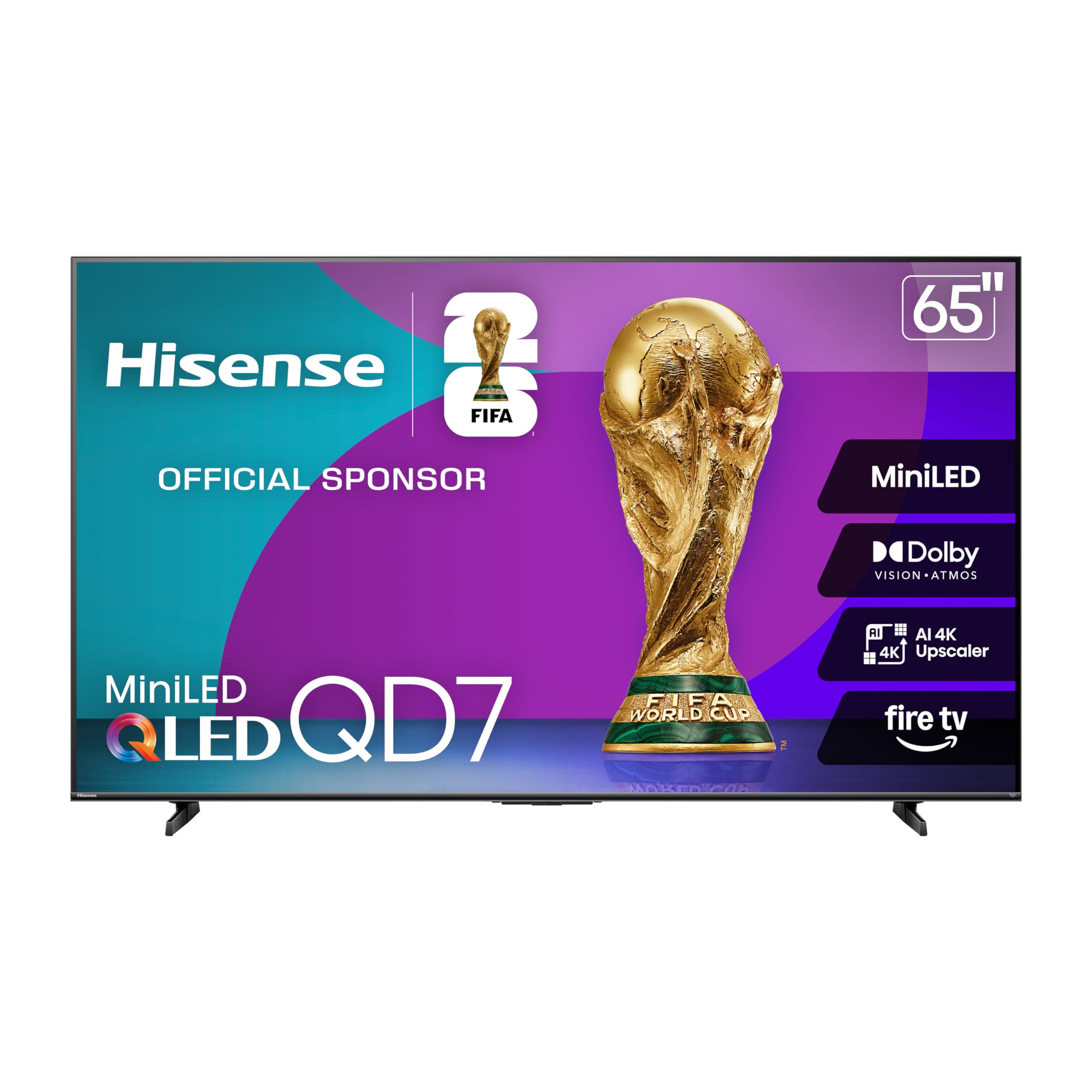 Hisense 65" Class QD7 Series Mini-LED 4K UHD Smart Fire TV (65QD7QF, 2025 Model) - QLED, HDR10+, Dolby Vision, Dolby Atmos, Game Mode Plus, ALLM, Alexa Built in with Voice Remote, Streaming TV, Black
