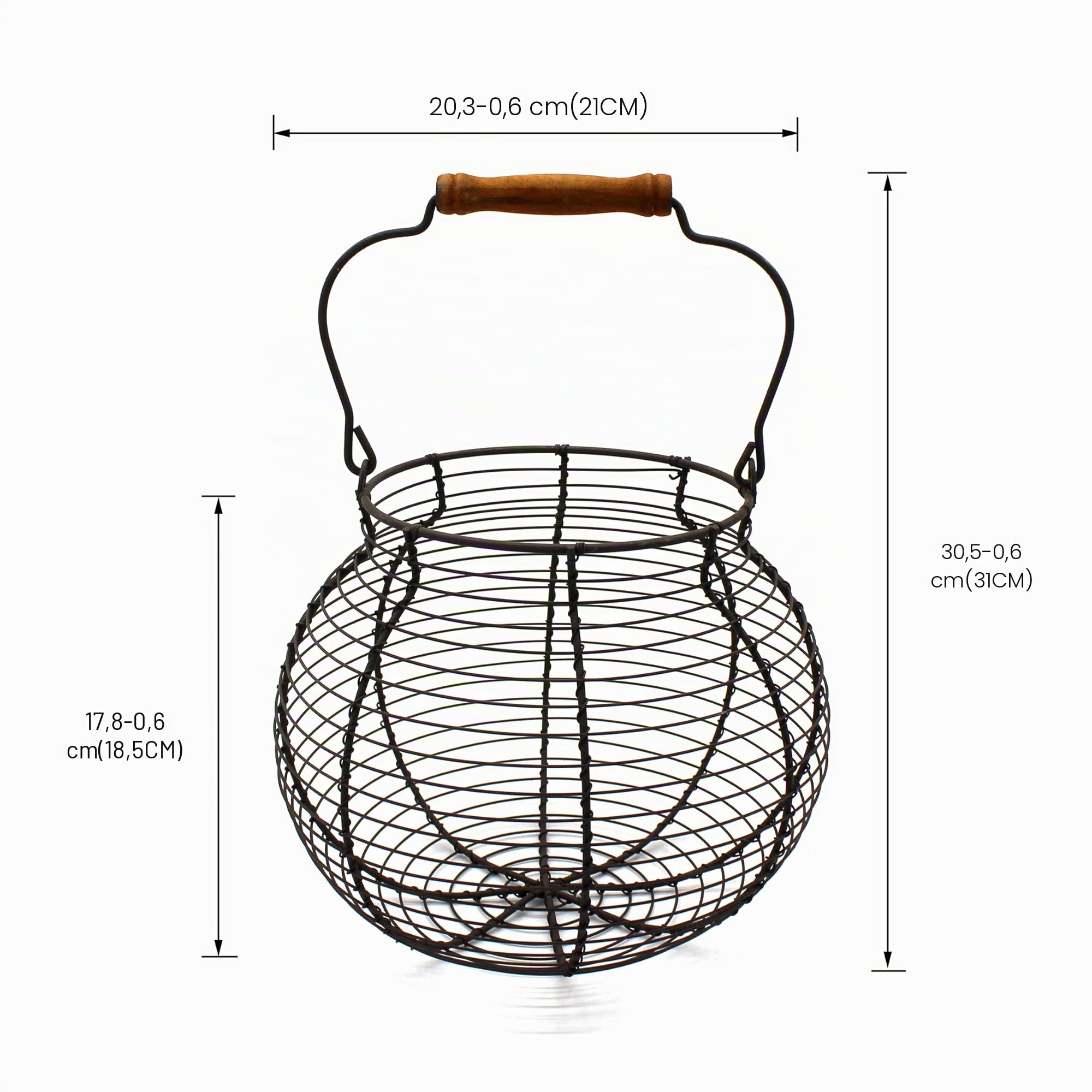 CVHOMEDECO. Panier à oeufs antique en fil de fer avec poignée en bois Primitives Panier de cueillette vintage. Rusty