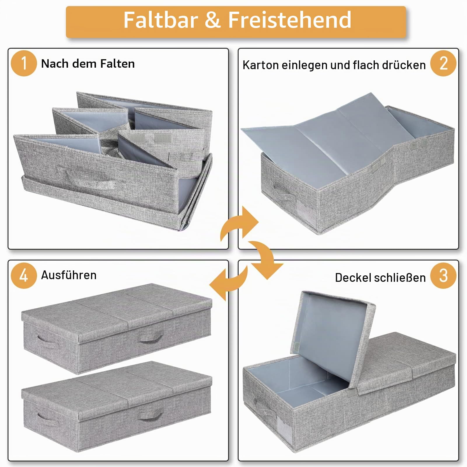 Unterbett-Aufbewahrung mit Deckeln, 2 Stück, große Unterbett-Aufbewahrungsbehälter für Kleidung mit 3 Griffen, faltbar, niedriges Profil, stapelbar, für Decke, Schuh, Schlafzimmer, 79 x 40.6 x 14 cm