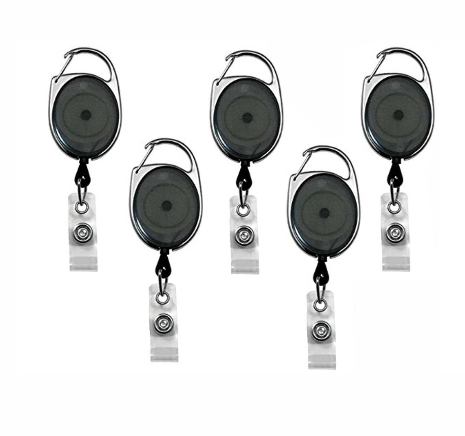 Abha 5 Pcs I.D. Card Retractable Holder Oval Badge Yo Yo Clip - Black