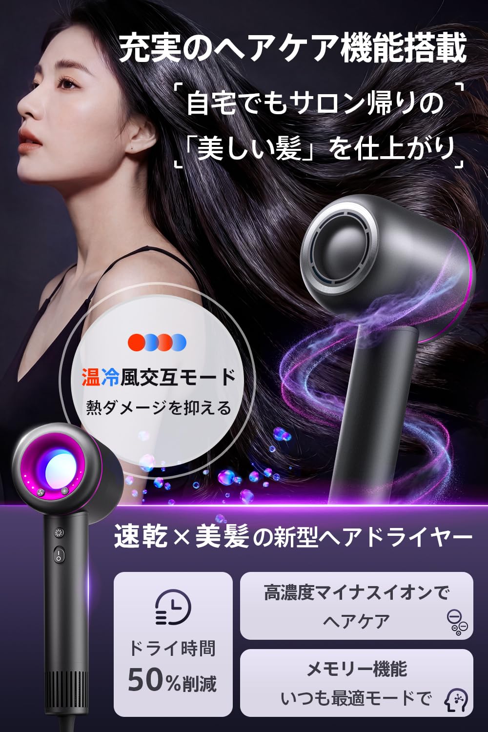 Amazon | ドライヤー 大風量 速乾 【2026革新・AIスマート温度制御