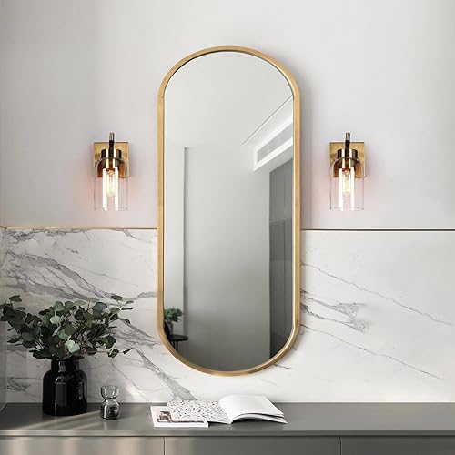 Miniatura 3 de KSANA Lámpara de pared de 1 luz, luz de tocador de baño individual, moderna casa de campo negra y dorada con pantalla de vidrio, luces de pared