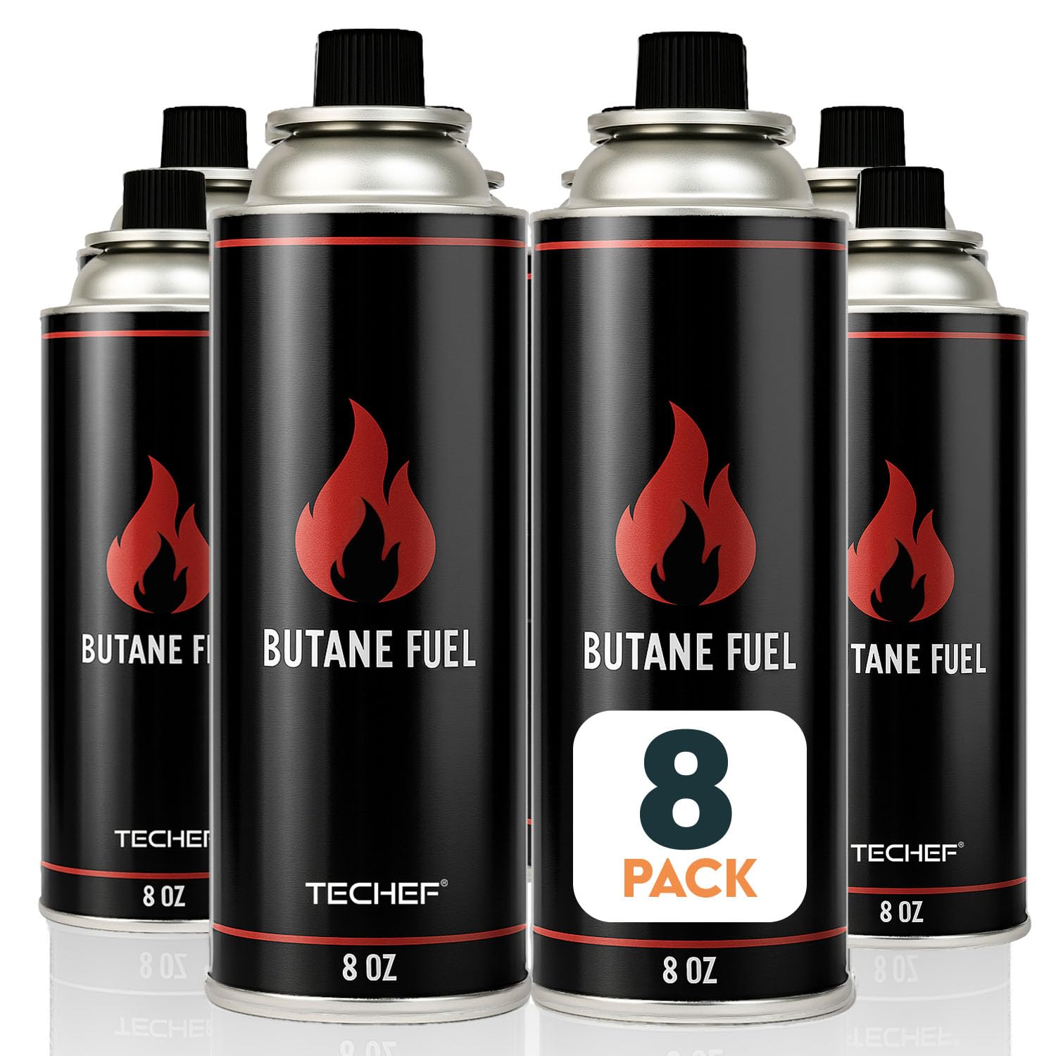 8 Pack x 8oz Butane Gas Fuel Canisters Cylinders Tin with Dual Safety System for Portable Gas Stoves, Camping Stoves, Gas Burners, Cooking Torch, UL Listed, Made in Korea (8 Pack)