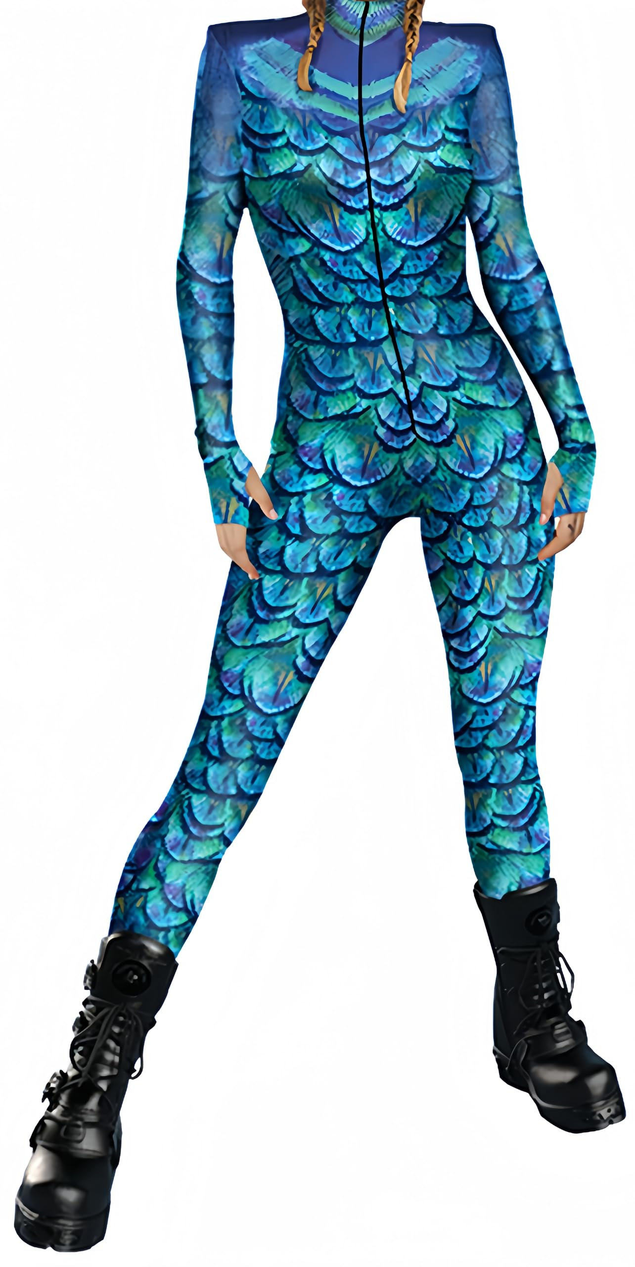 Ocean Plus Tuta da Donna con Scheletro di Halloween Stampa Digitale Taglio Sottile a Maniche Lunghe Monoblocco Collant