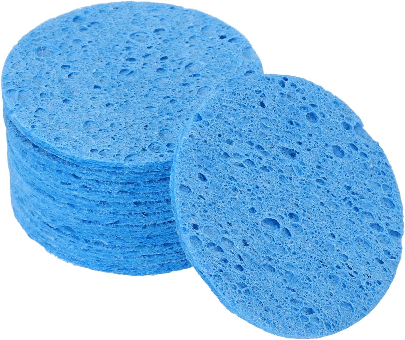 MECCANIXITY 12PCS Soldering Sponge 51 x 51mm Round Blue Cleaning Pad Welding Tip Iron Replacement for Cleaning Soldering Iron 3mm Natural Thickness 6mm Water Absorption Thickness